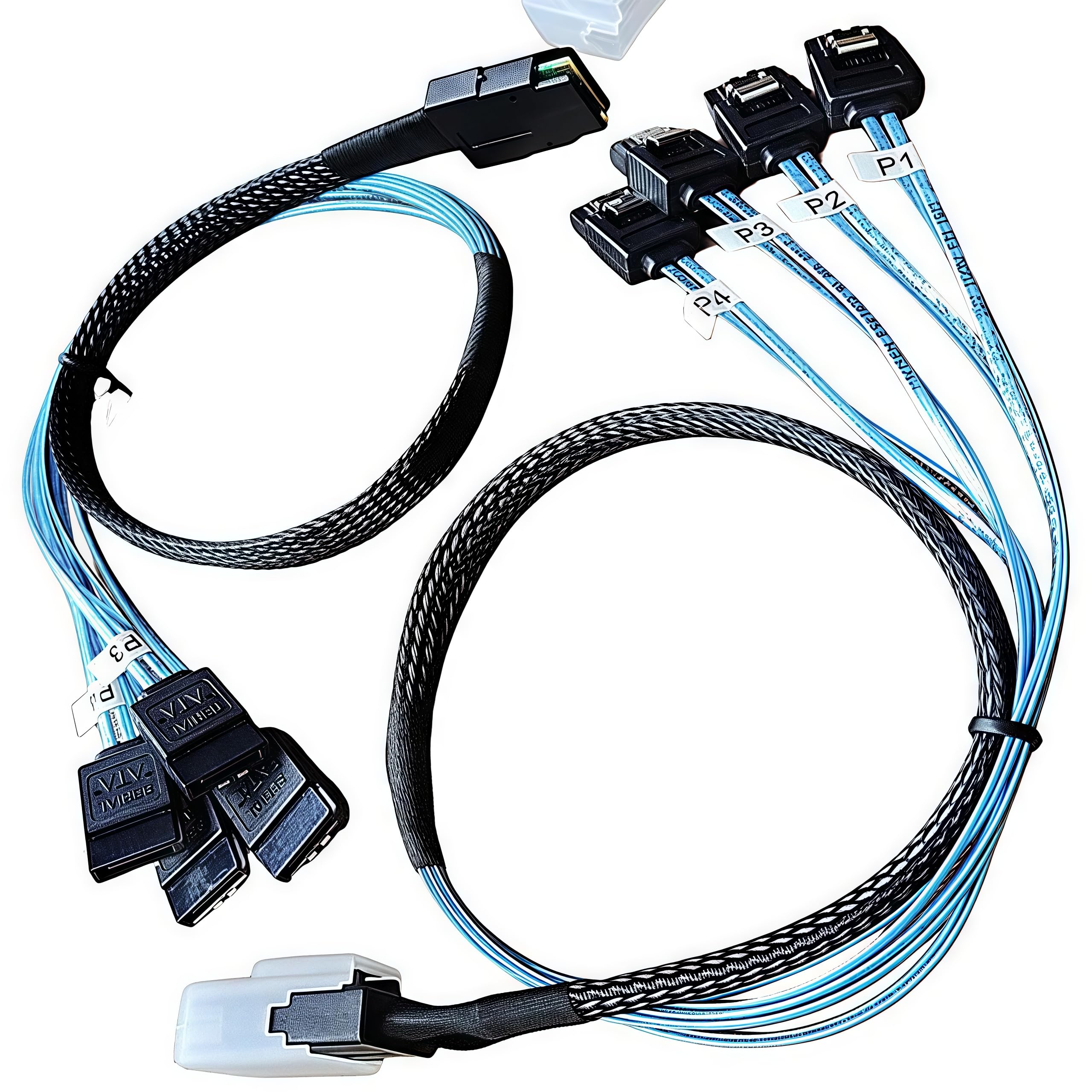 LANPAN 2PCS SFF-8087 to 4×SATA Forward Breakout Cable 1.6ft/0.5m – Mini SAS 36-Pin to 4×7-Pin SATA III 6Gbps, Locking Latches, Braided – for LSI/Broadcom HBA 9211-8i 9207-8i, NAS Server HDD SSD