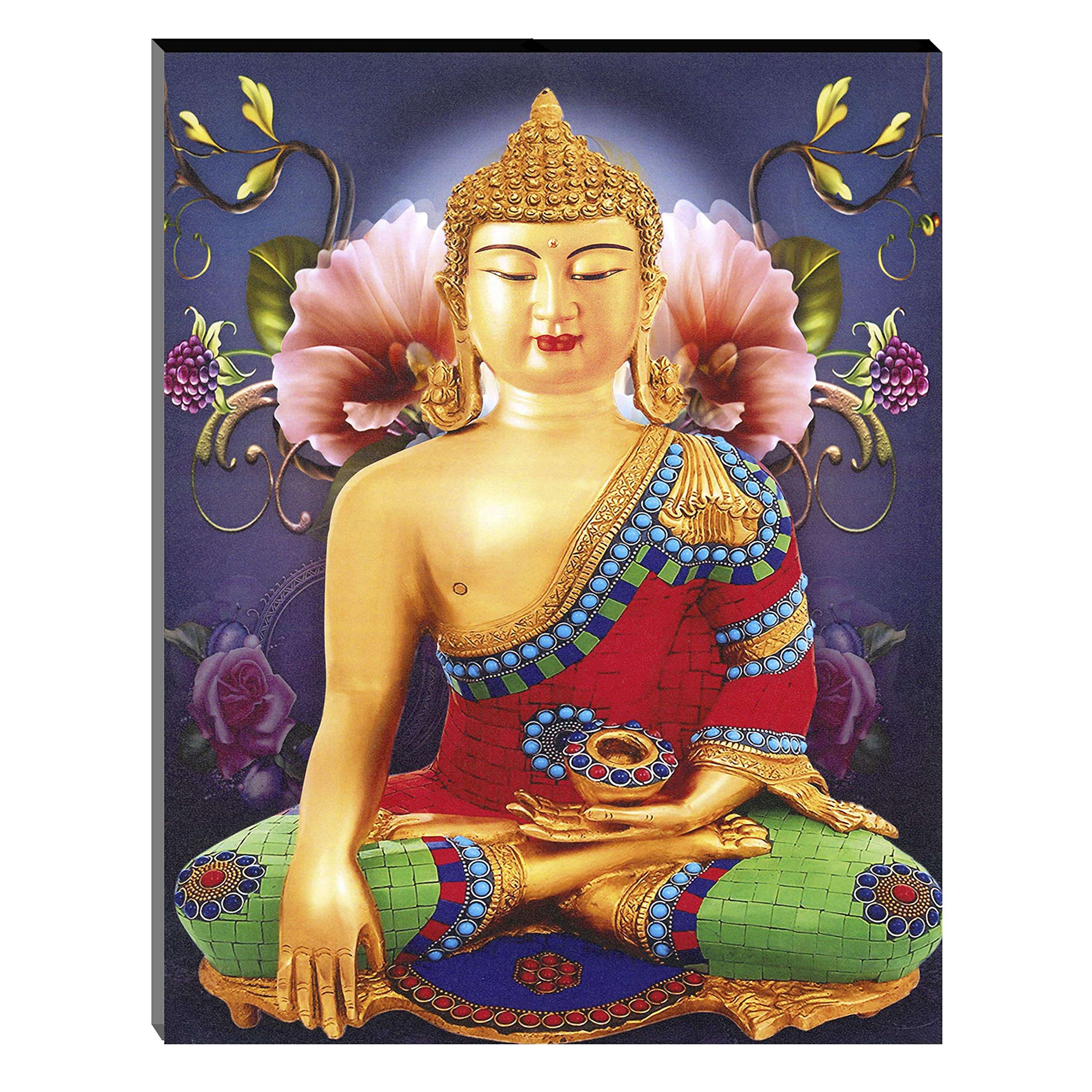 Indianara Set of 3 Gowthama Buddha Art MDF Art Painting (4100FL) without glass 4.5 X 12, 9 X 12, 4.5 X 12 Inch (Multicolor) 6