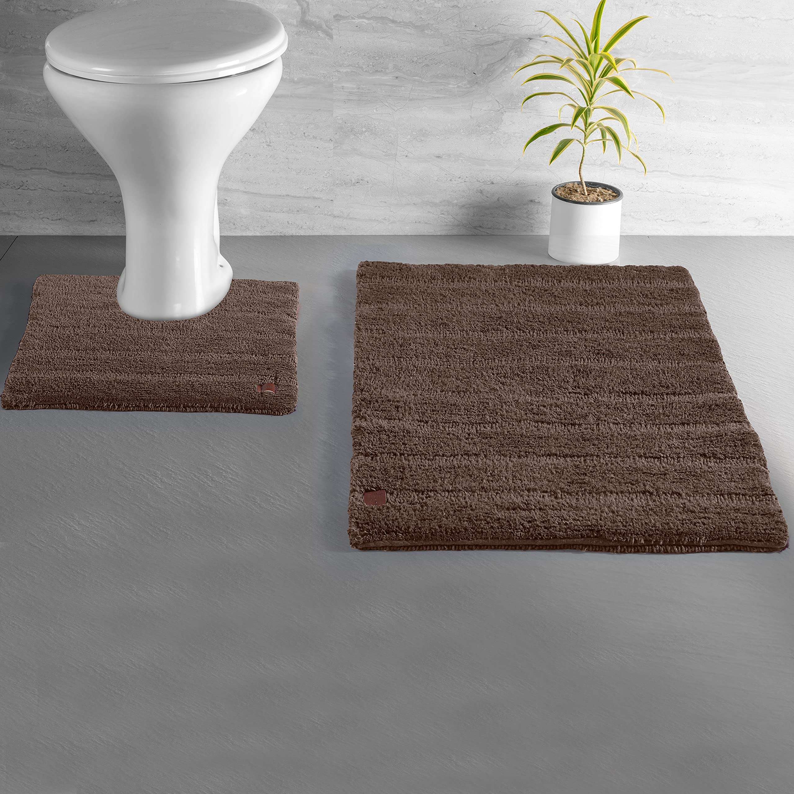 SPREAD SPAIN Cotton Mushy Reversible Bathmat 2700 GSM Super Absorbency 1 pc Luxury Bathmat and 1 pc Contour Bathmat 2 pc Set (50X80 CM + 50X50 CM Dark Brown) 6