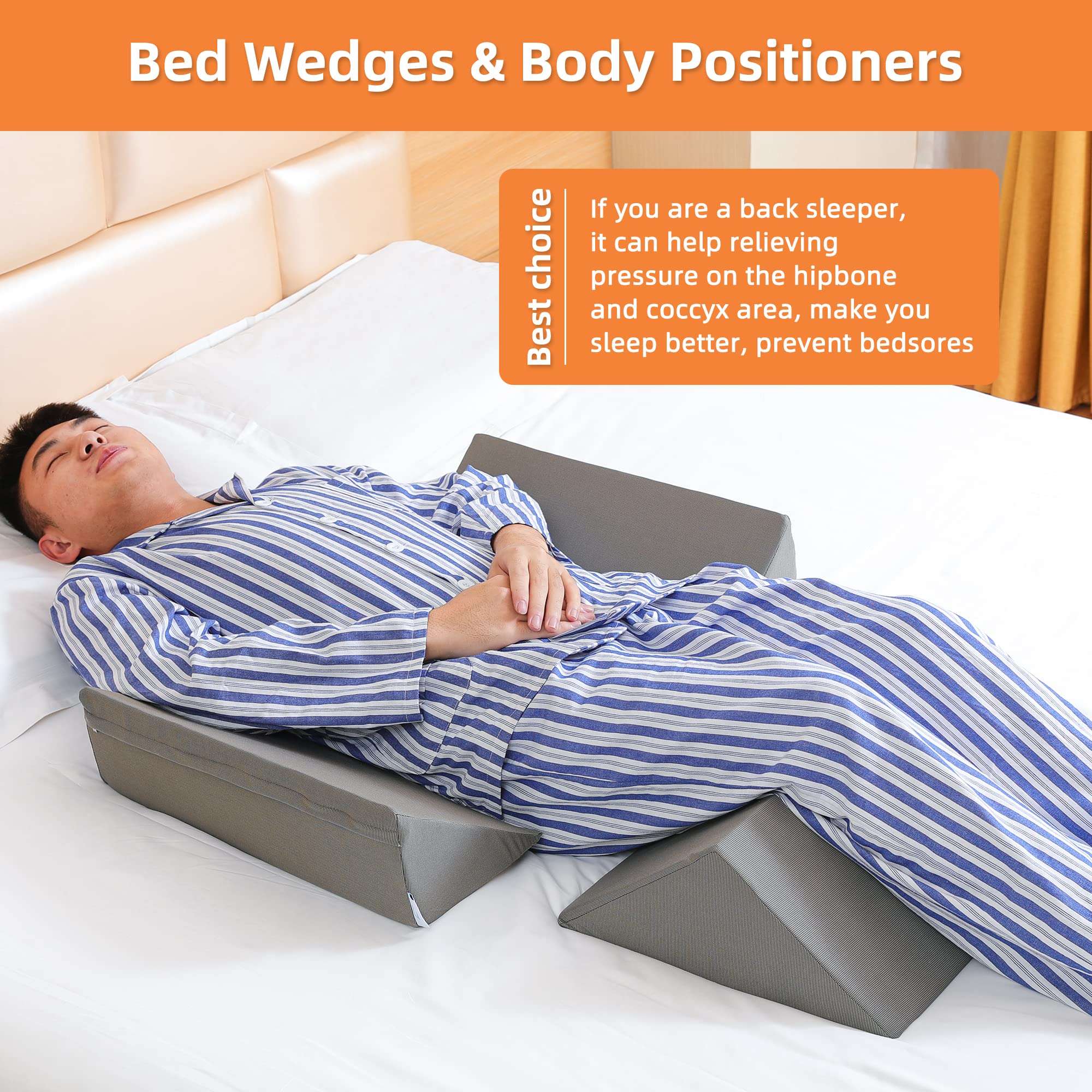 Fanwer Bed Wedges & Body Positioners (3 in 1), 40 Degree Wedges for Bed Positioning,Positioning Pillows for Elderly, Wedge Pillow for Bed Sores, Side Sleeping, After Surgery, Knees Elevated,Back Pain 3