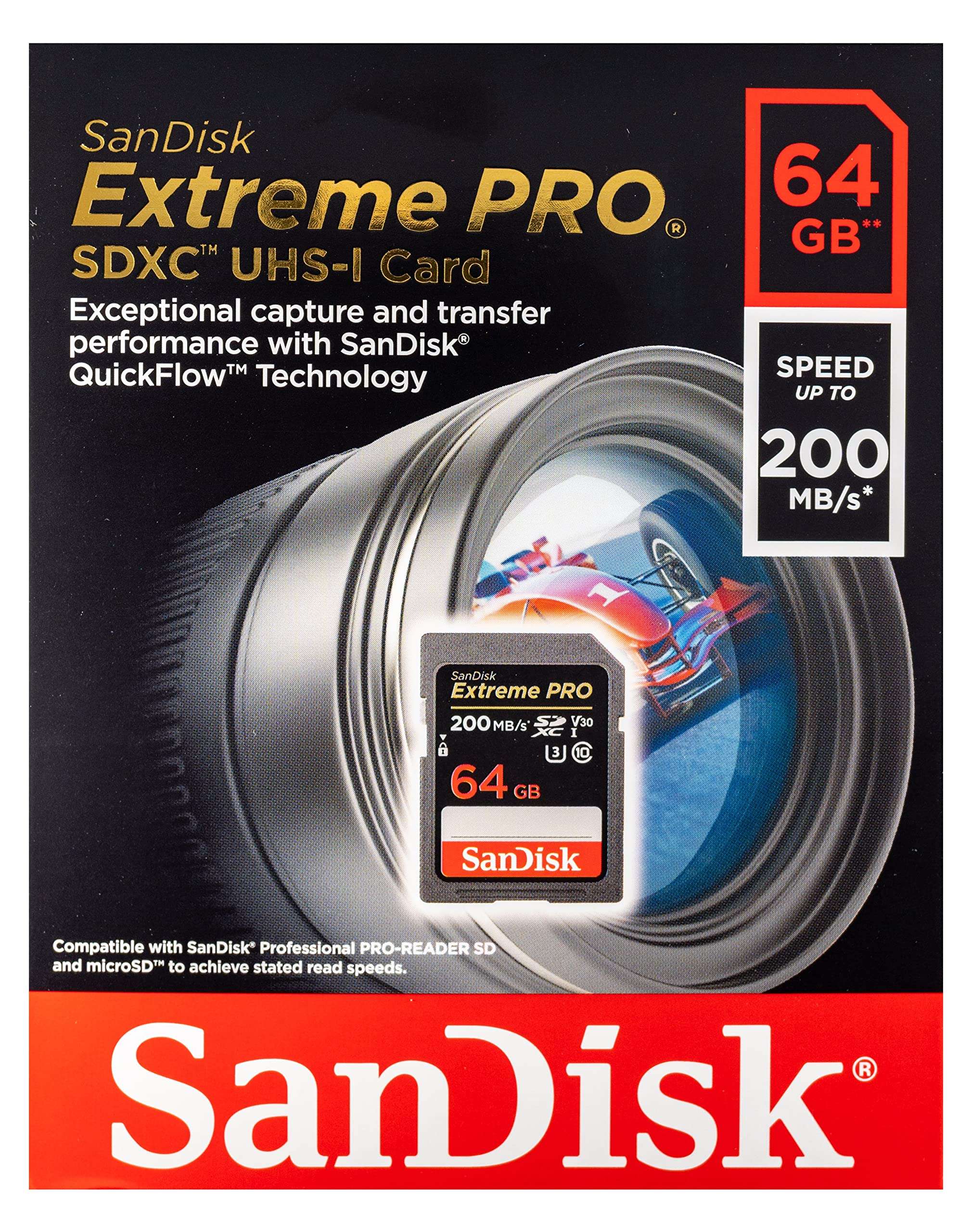SanDisk 64GB SDXC Extreme Pro Memory Card (10 Pack) 4K V30 UHS-I Speed Class 10 (SDSDXXU-064G-GN4IN) Bundle with (1) Everything But Stromboli 3.0 SD/TF Card Reader 2