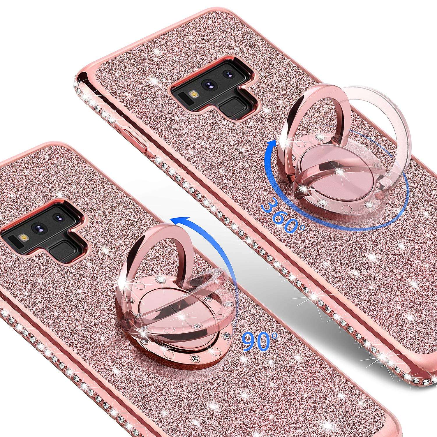 ZUDRITT Samsung Galaxy Note 9 Case, Ultra-Slim Glitter Diamond Bling Shockproof Silicone Soft TPU Cover, with Ring Stand Holder for Samsung Galaxy Note 9 Women Case (Rose Gold) 2