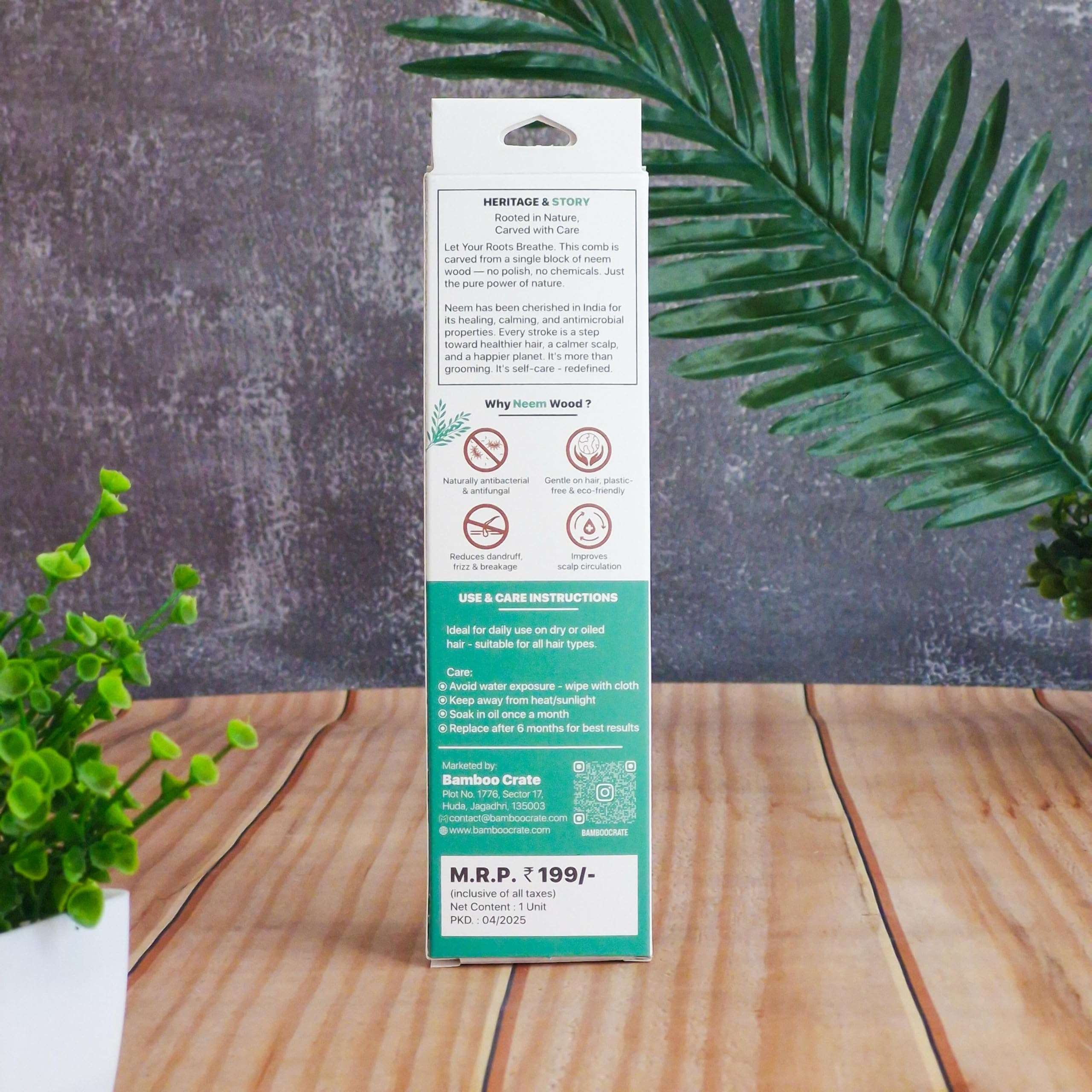 Bamboo Crate Neem Wood Comb for Hair Growth | Single Teeth | Anti-Static, Scalp-Friendly & Eco-Friendly 5