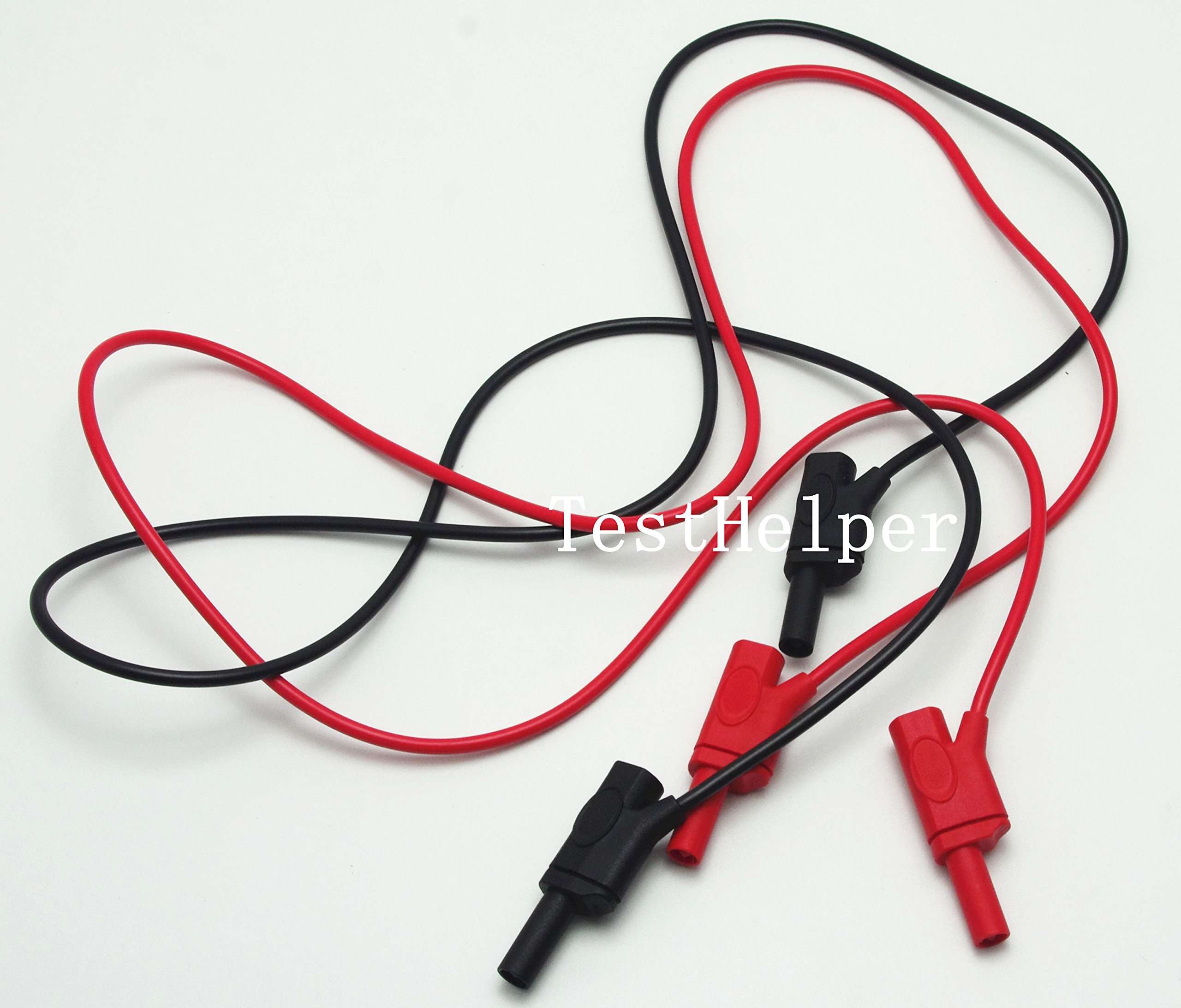 TestHelper 1M/3feet/39in PVC Test Leads with Stackable Shrouded Gold Plated Banana Plugs Red+Black 5