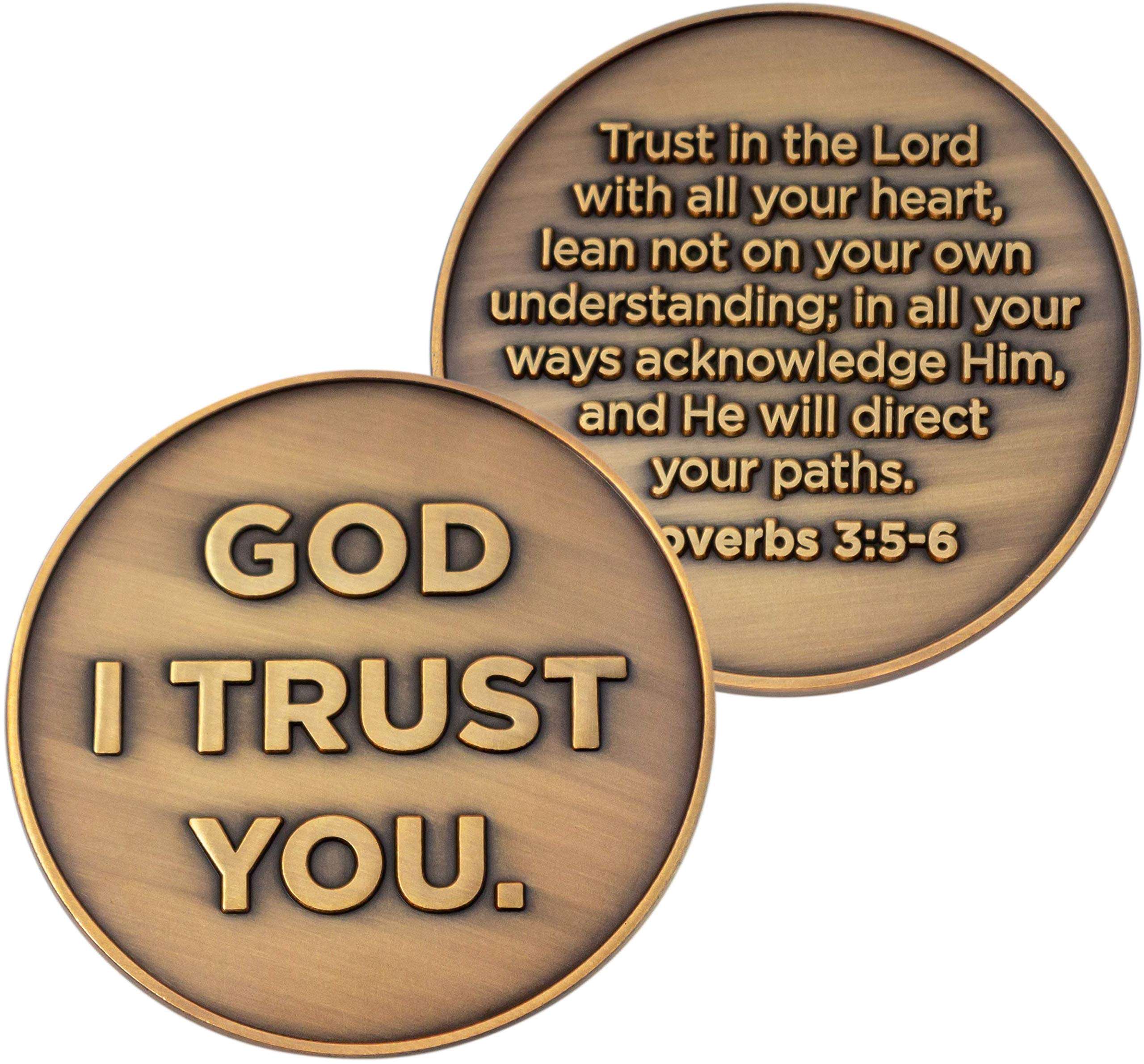 God I Trust You Christian Challenge Coin, Trust in The Lord with All Your Heart, Pocket Token of Trust and Serenity, Antique Gold Plated Proverbs 3:5-6 Gift 2