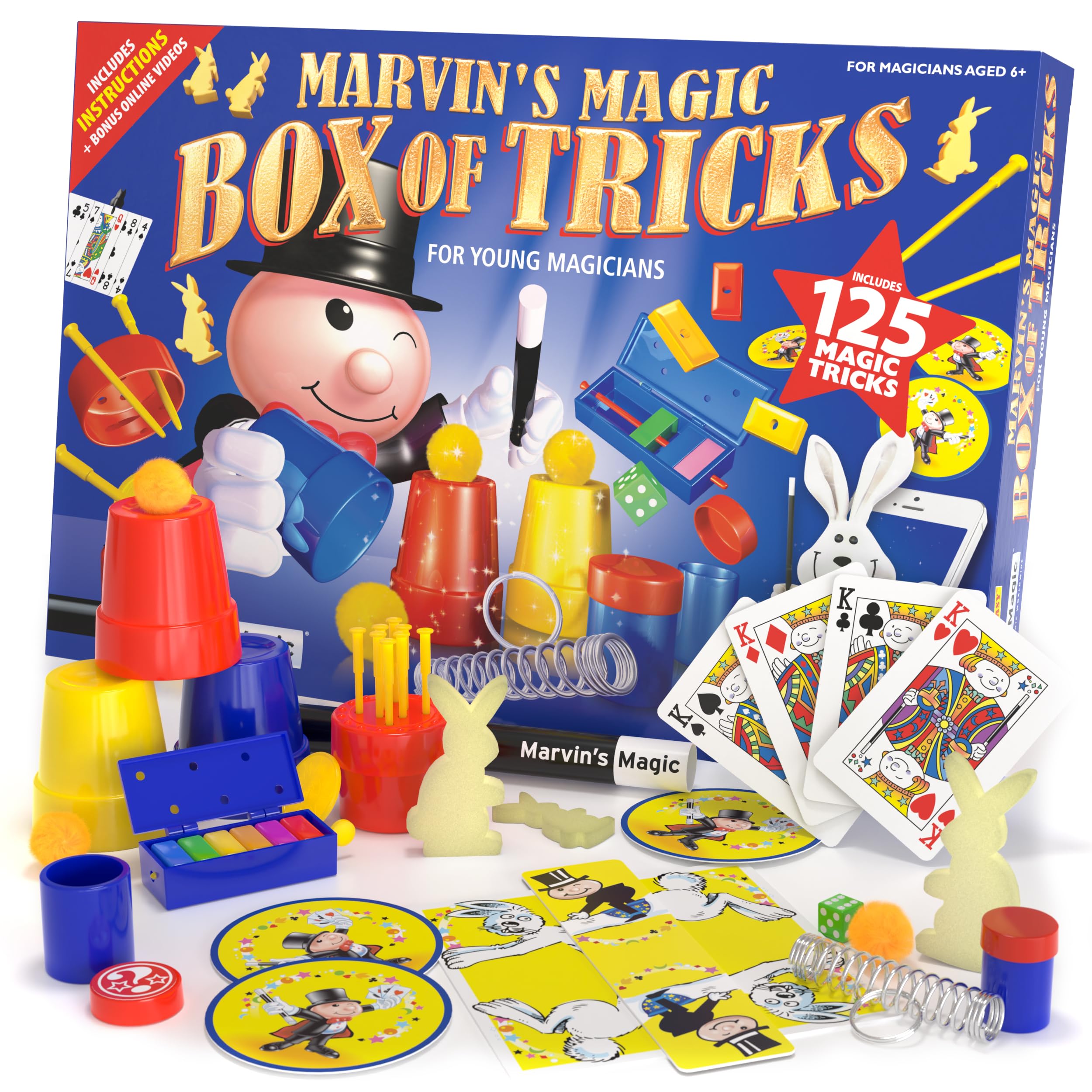 Marvin's Magic - 125 Amazing Magic Tricks for Children - Kids Full Set - Kit for Kids Including Wand, Card Tricks + Much More - Suitable for Age 6+