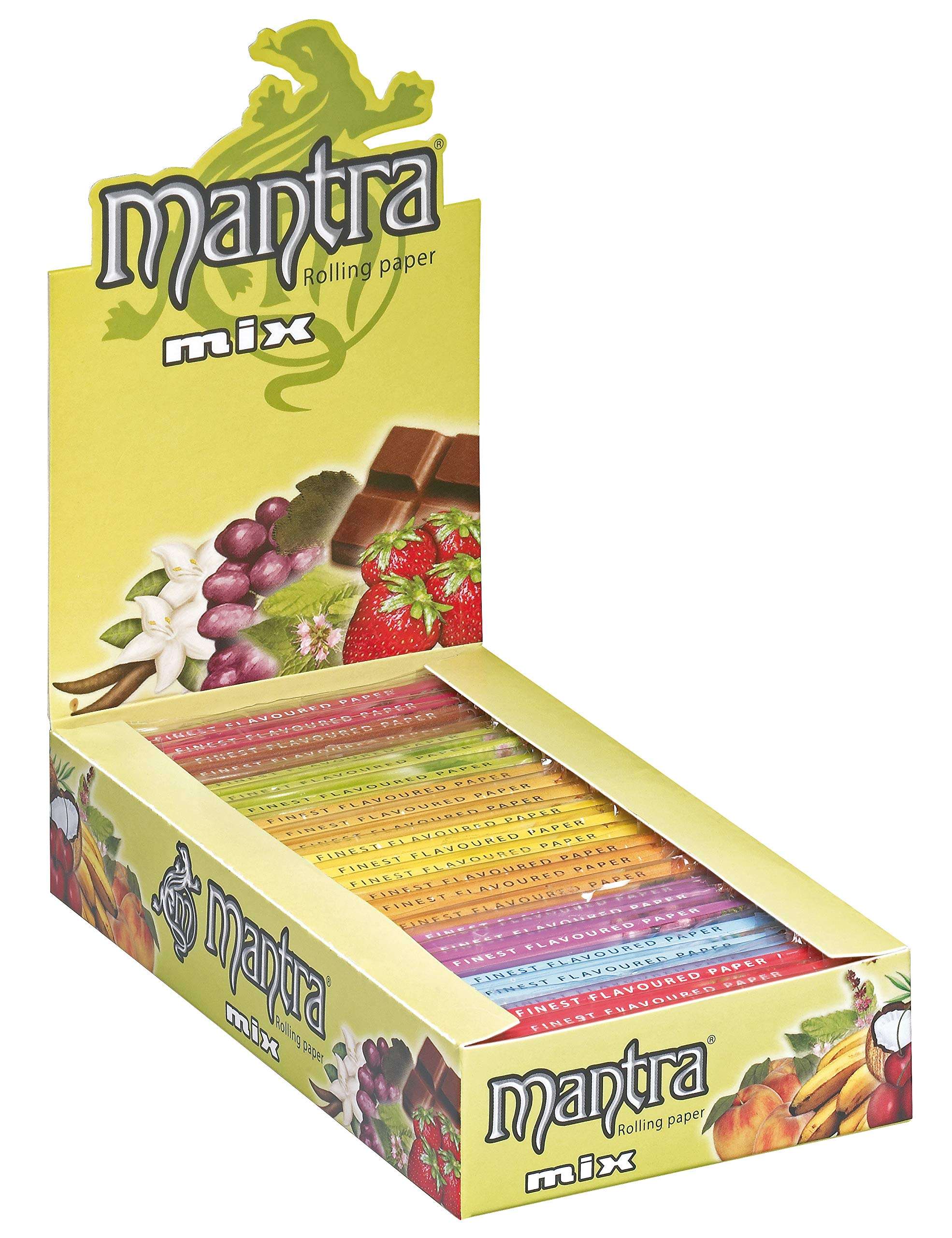 SMOKING Mantra Mix Flavoured Rolling Cigarette Paper Box .Medium Size 78mm x 44mm PER Booklet 50 Leaves (Pack of 25 BOOKLETS) Mix Flavoured Rolling Paper 1