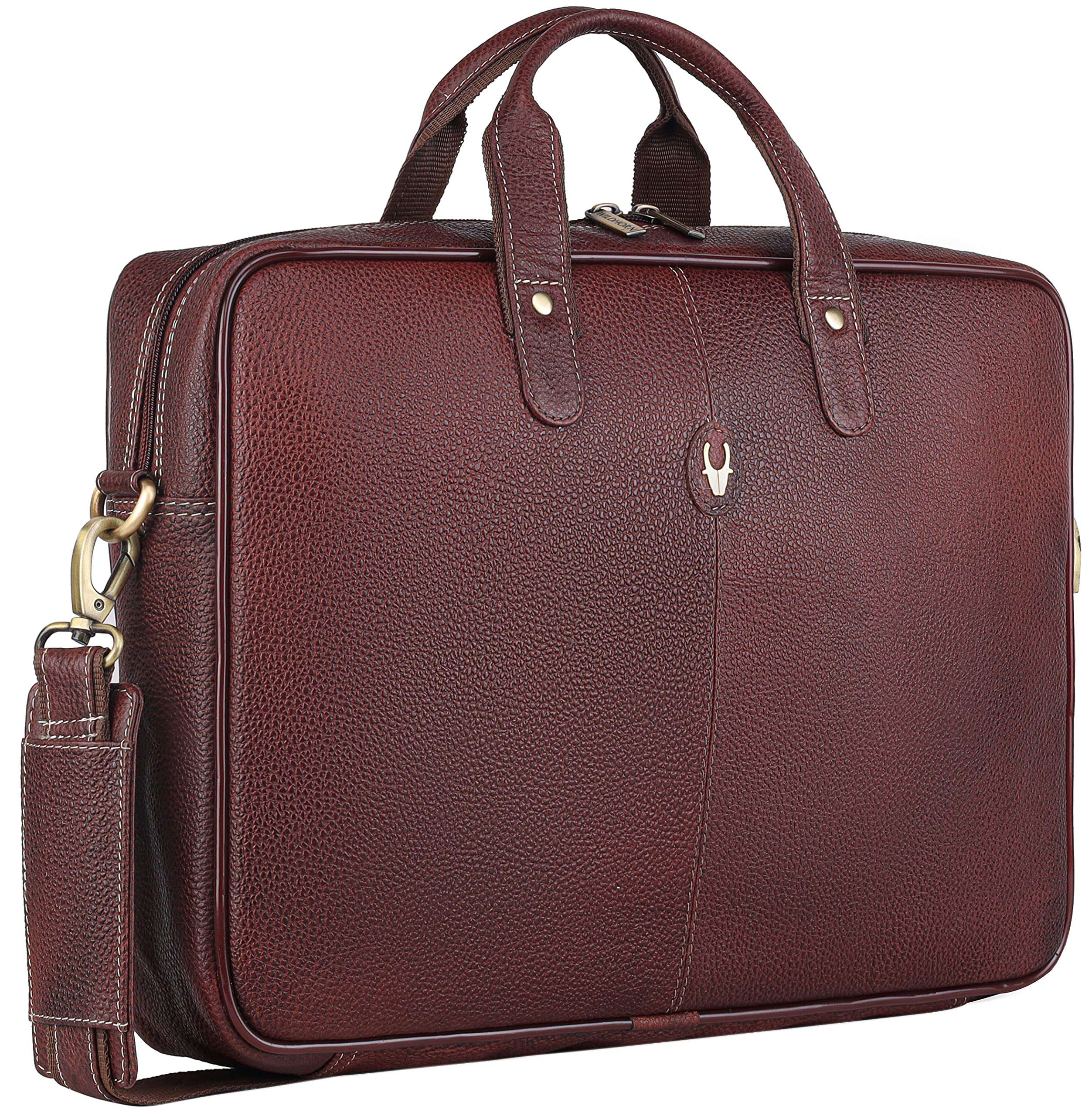 WildHorn Leather Laptop Bag for Men/Office Bag for Men | Fits Upto 15.6 Inch Laptop/MacBook | Laptop Messenger Bag/Leather Bag for Men I Dimension : L-16 inch W-3.5 inch H-12 inch (Maroon) 1