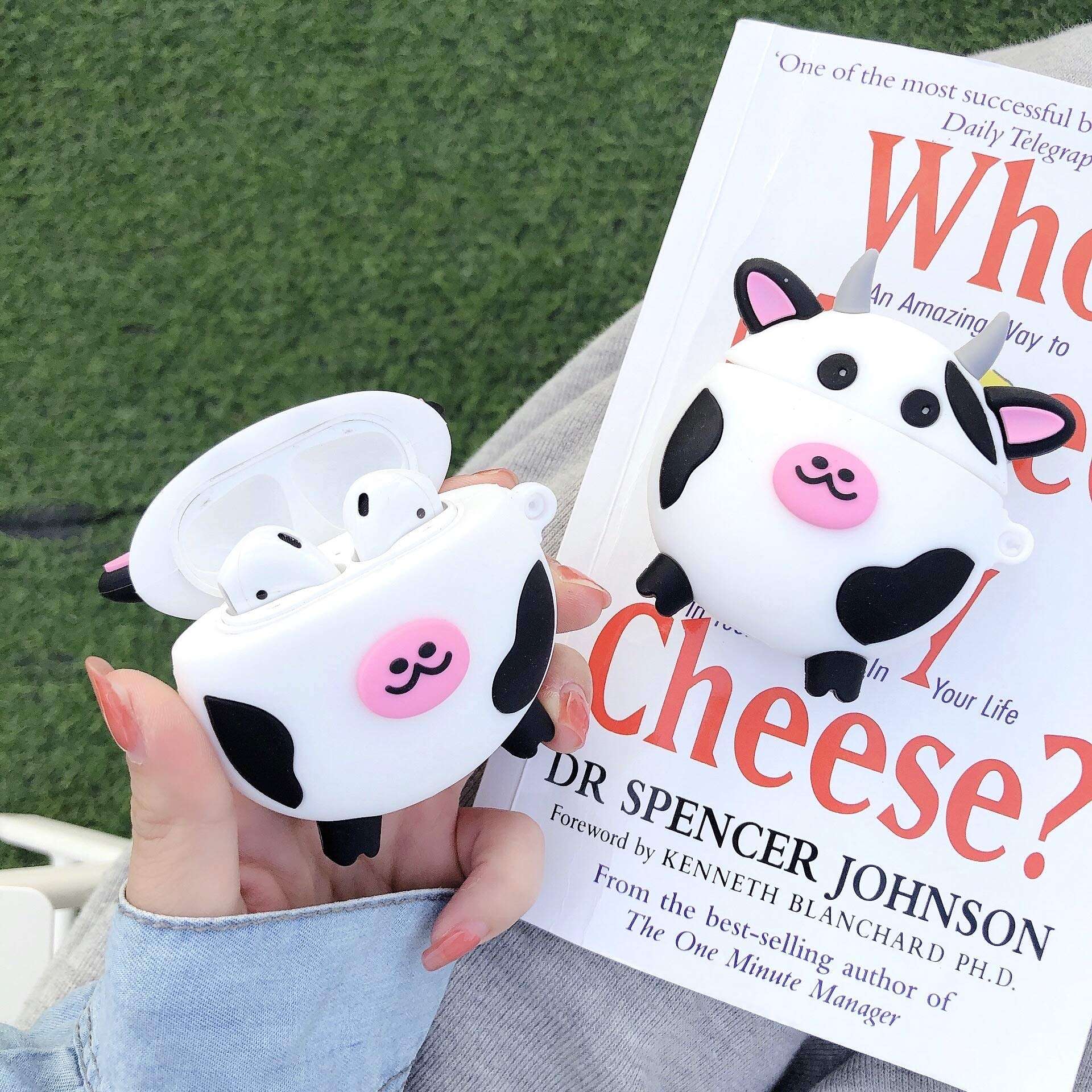 Airpods Case Cow, Cute Cartoon Kawaii Cool Funny 3D Animal Skin Soft Silicone Airpod 2&1 Case Cover with Keychain Gift for Kids Teens Boys Girls Men Women 6