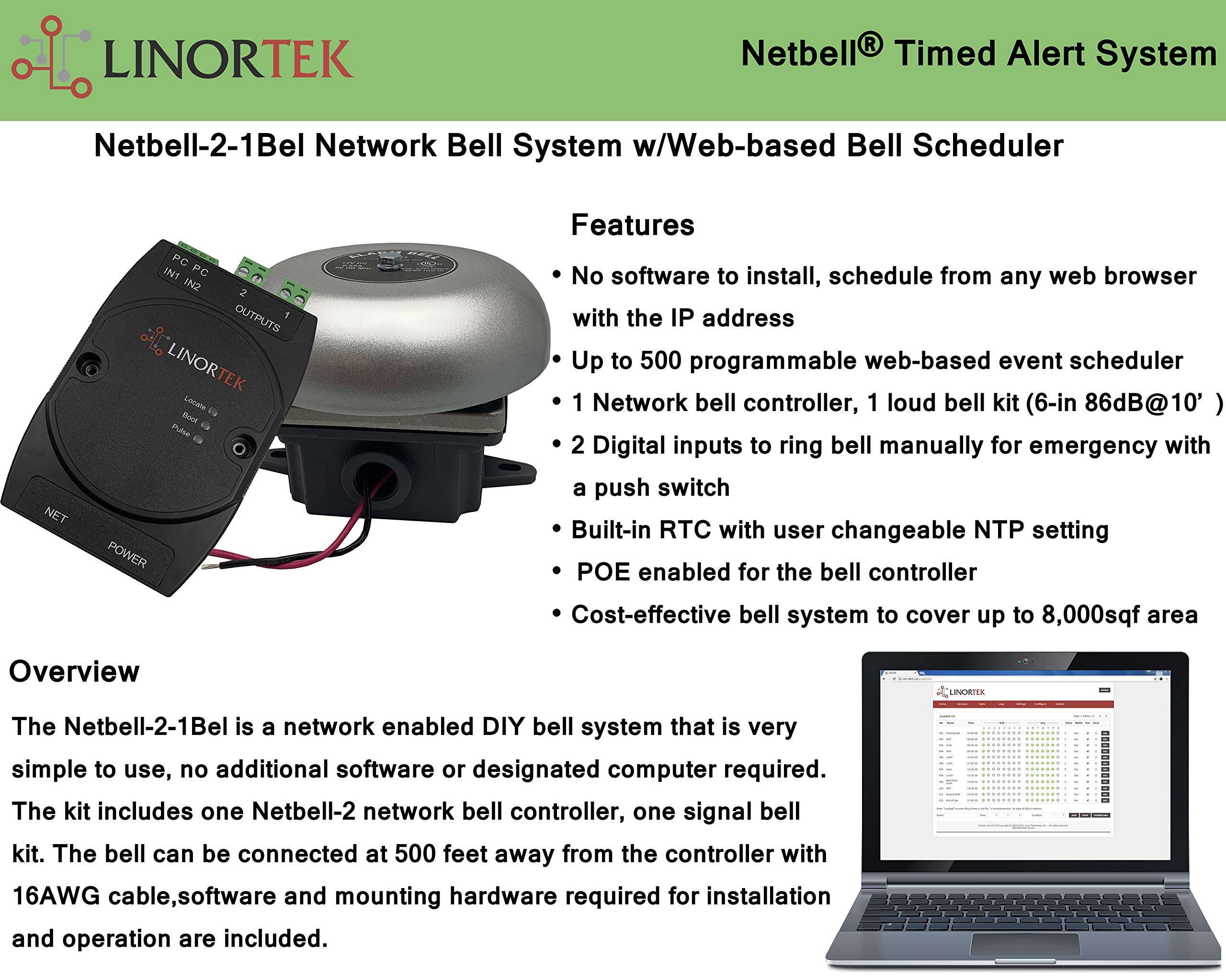 Netbell-2-1Bel TCP/IP Loud Automatic Break Time Alarm Bell System for School, Office, Shop, Expandable, Free Software, No Fees 4