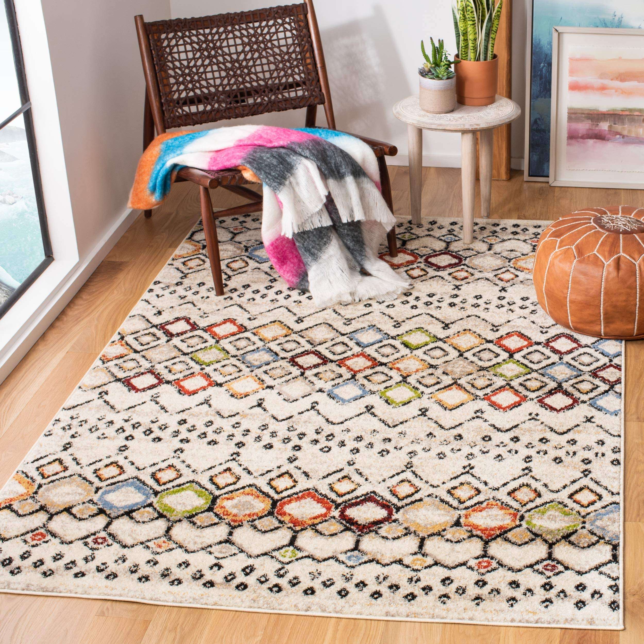 SAFAVIEH Amsterdam Collection Accent Rug - 4' x 6', Ivory & Multi, Moroccan Boho Design, Non-Shedding & Easy Care, Ideal for High Traffic Areas in Entryway, Living Room, Bedroom (AMS108K) 3