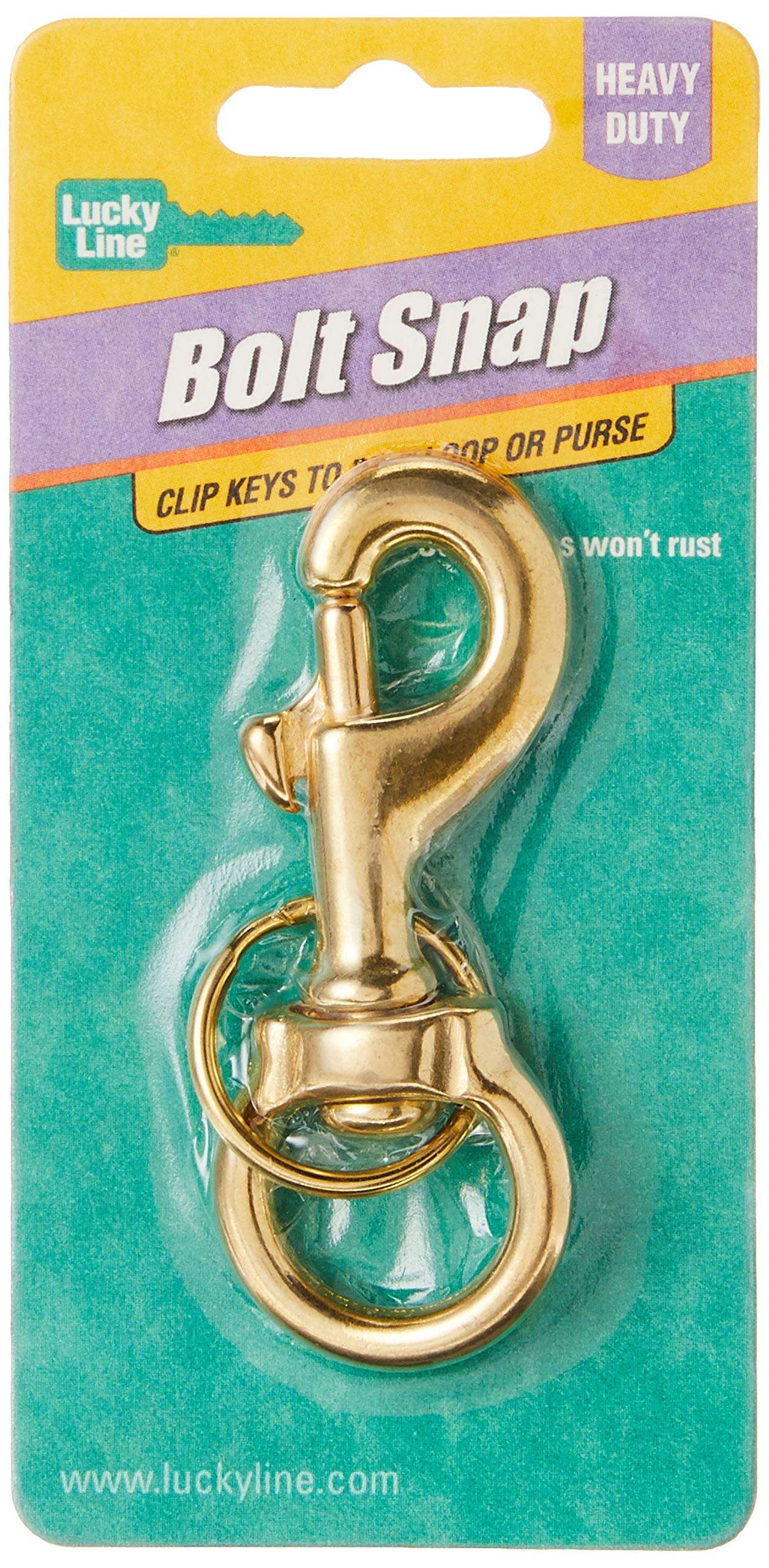 Lucky Line 3-1/4" Heavy-Duty Solid Brass Bolt Snap with 1" Brass Split Key Ring (44801) 2