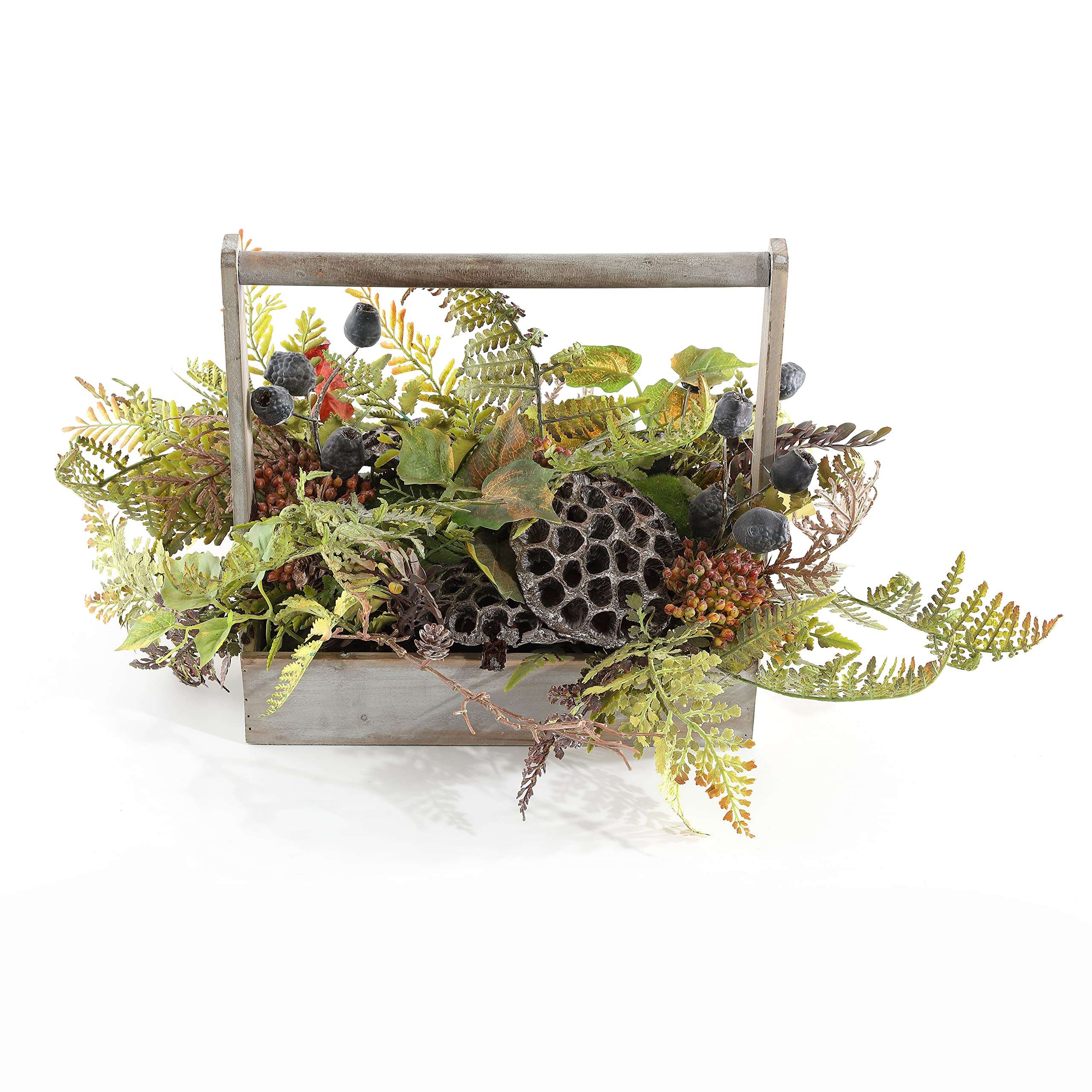 SAFAVIEH Home Collection 25-inch Decorative Artificial Lotus & Fern Arrangement Wood Planter (Fully Assembled) 1