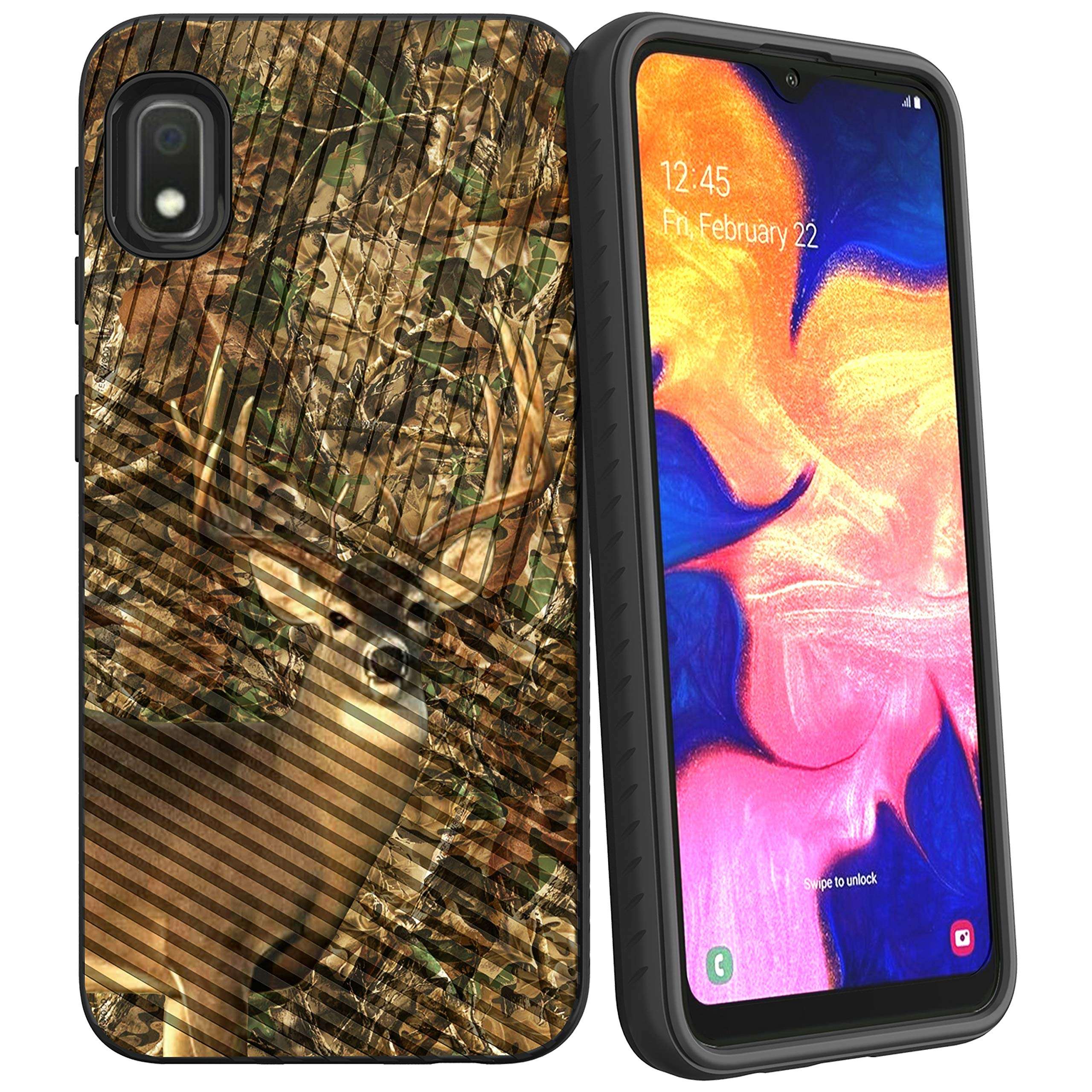 MINITURTLE Compatible with Samsung Galaxy A10e, Samsung Galaxy A20e Hard Shell Embossed Case Protective Dual Layer - Deer Hunting Camo 2