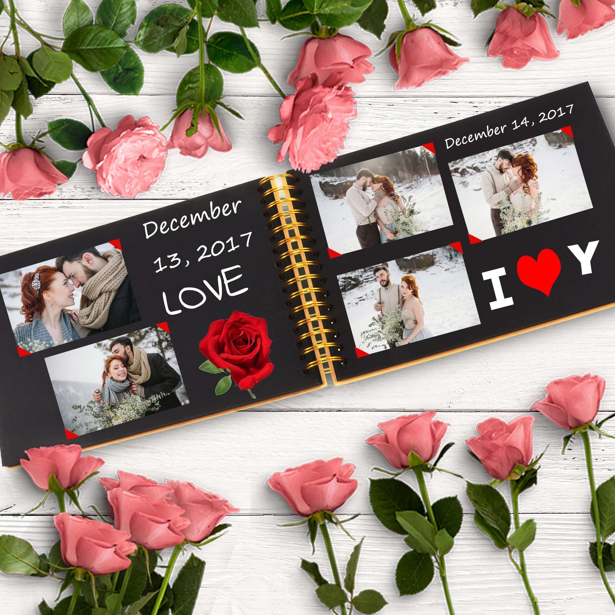 Scrapbook Album, 10x10 inches Black LUNIQI Photo Collection with Ribbon Tie, 80 DIY Pages Craft Paper for Anniversary, Wedding, Birthday, 40 Sheets, 80 pages) with 6 Corner Stickers(102 * 6 pcs) 6