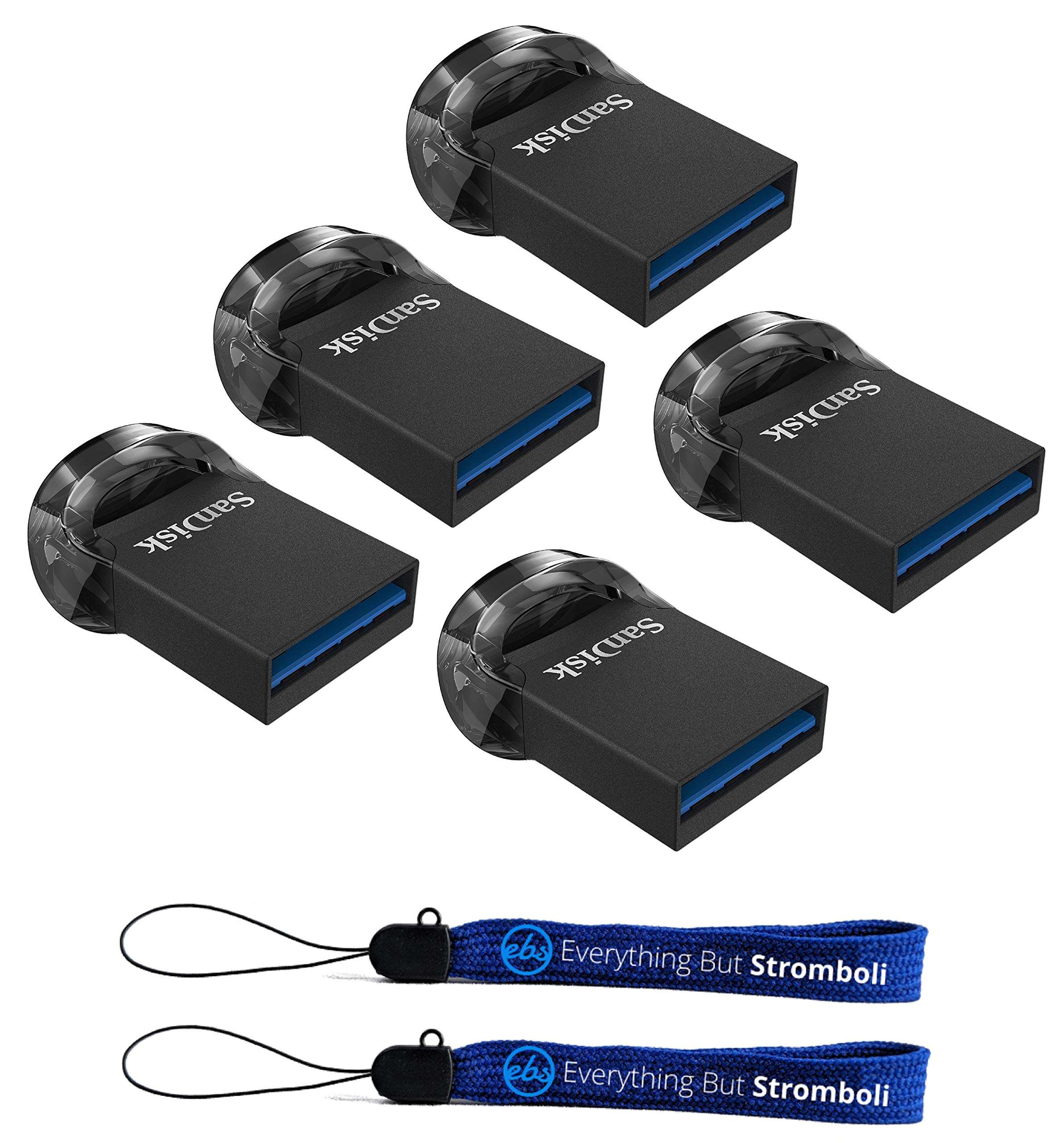 SanDisk Ultra Fit USB 3.1 Low-Profile Flash Drive (5 Pack) SDCZ430 Pen Drive Bundle with (2) Everything But Stromboli Lanyard (128GB FD Ultra Fit)