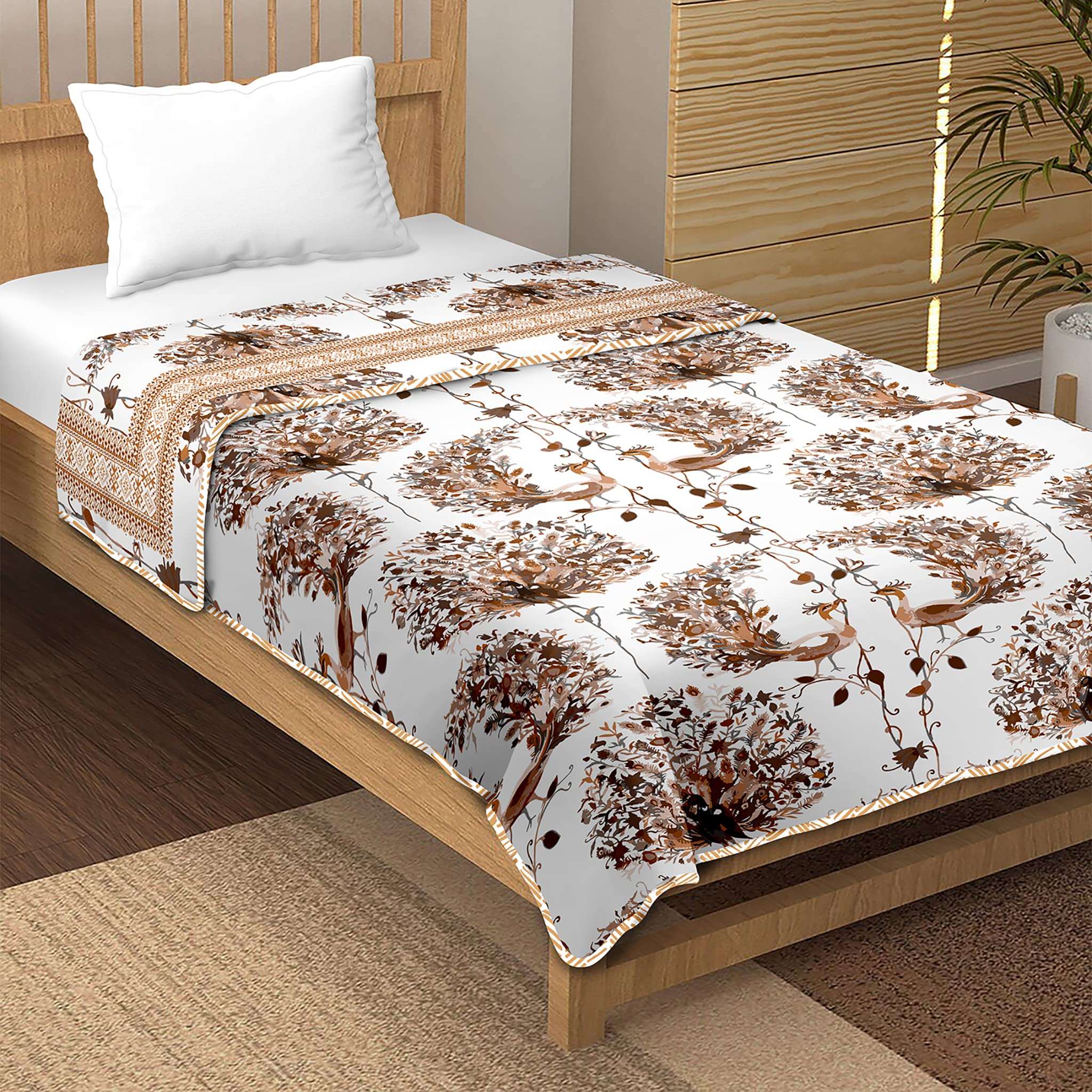 Bella Casa Cotton Single Dohar/AC Blanket Reversible| Size: 152 X 228 cm - Brown & White Colour 6