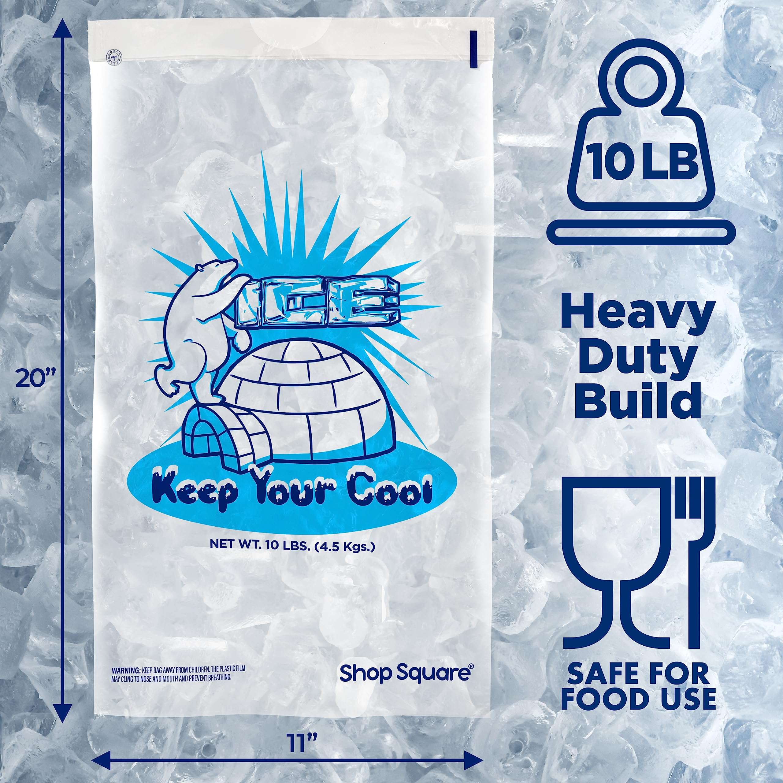 Ice Bags 10 lb with Drawstring - 100 Pack Ice Bags for Ice Machine, Heavy-Duty Reusable Ice Cube Bags, Plastic Bags for Ice, Ice Storage Bags for Freezers 3