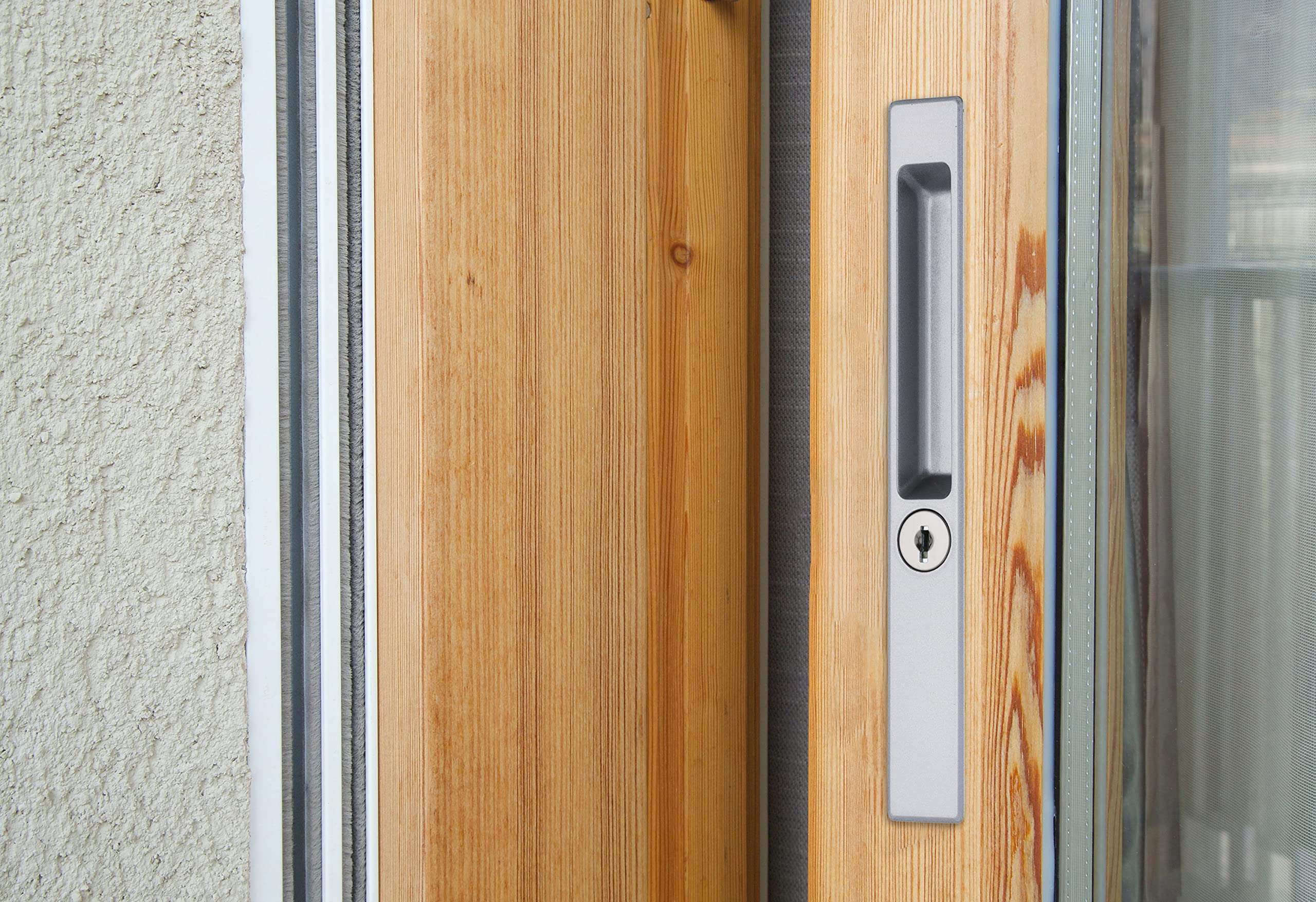 Wright Products - Keyed Flush Mounted Sliding Patio Door Latch Set, Aluminum Grey - Replacement Locking Flush Handle 5