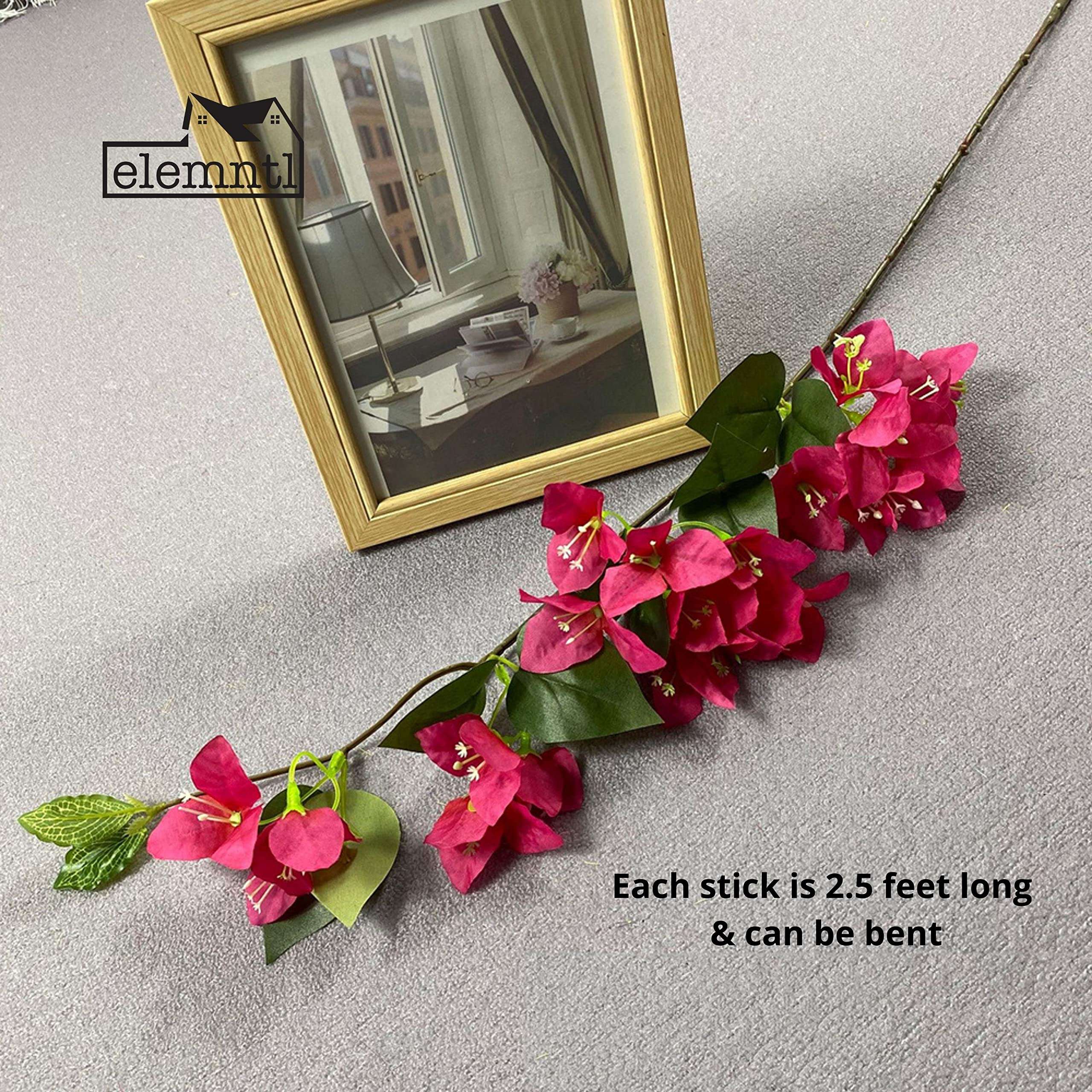 Elemntl Artificial Dark Pink Bougainvillea Flower Sticks (Set of 3) for Home Decoration (Height: 31 inches) | Flowers for Vases | Decoration Items for Living Room (Dark Pink, 3) 3