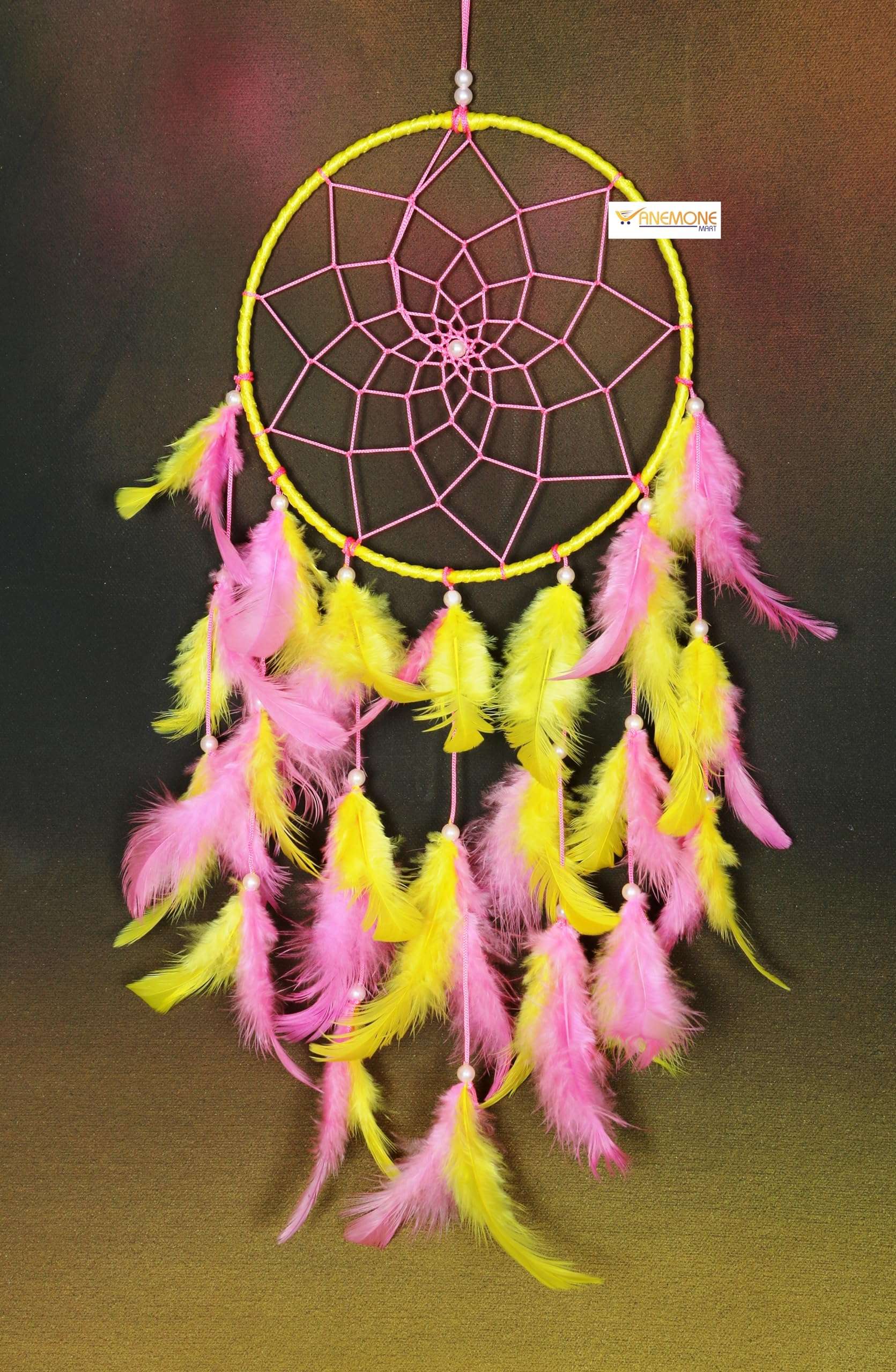 ANEMONE MART® Dream Catcher Pink Colour Wall Hanging Wall Hanging for Bedroom and Living Room, Dream Catcher for Home Decoration Ringh size10 inch RINGH 1