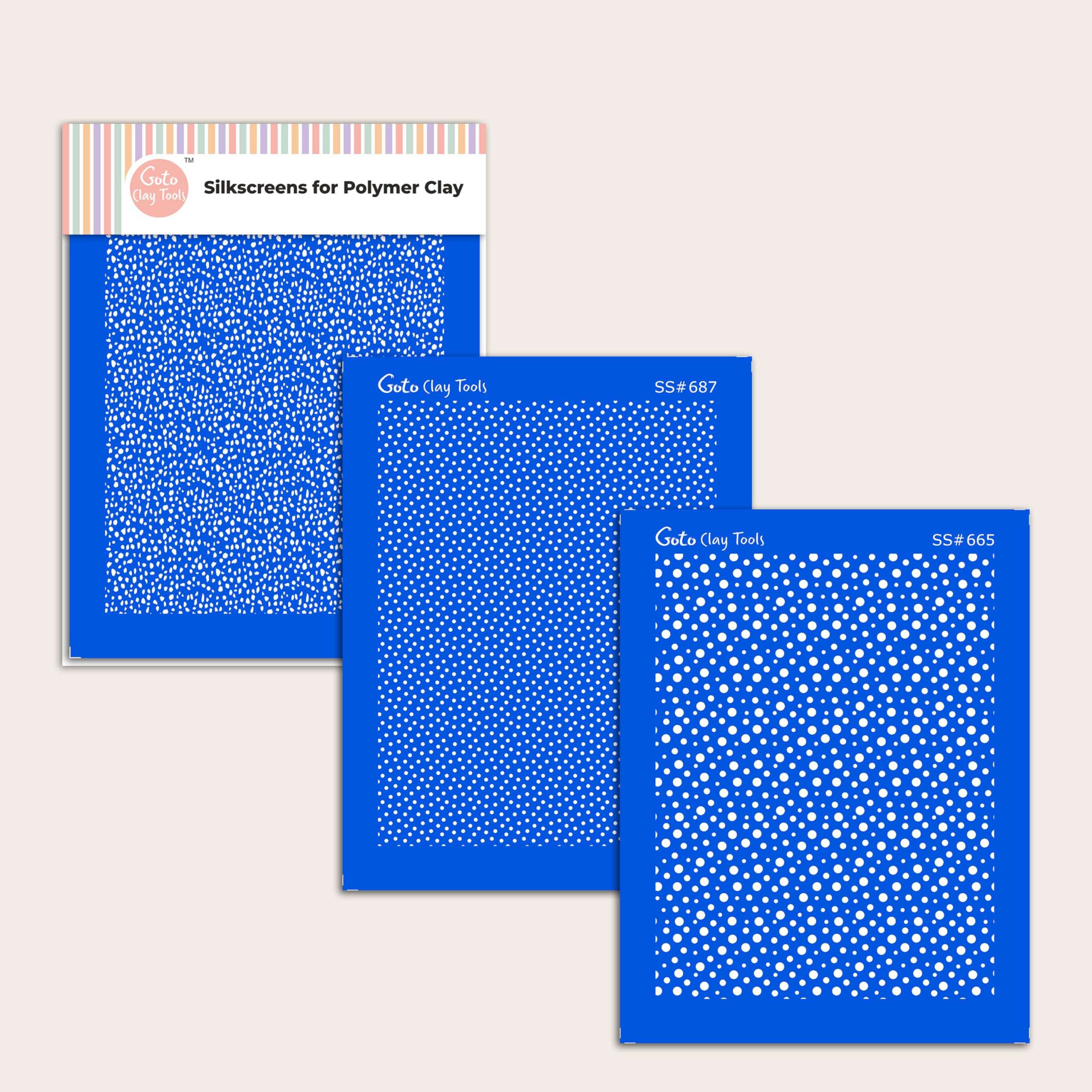 GOTO Clay Tools Multi Pattern Silk Screen Stencils for Polymer Clay, 3 PCS Polka dots Pattern Silkscreen for Polymer Clay Earring Making, Reusable Silk Screen Stencils SSCMB-5 5