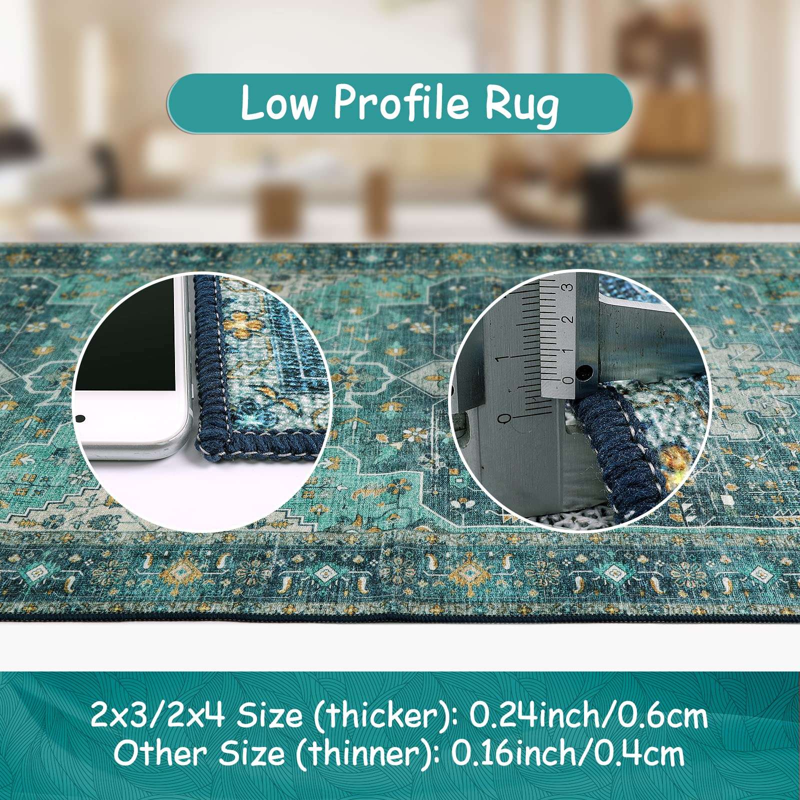 Moynesa Ultra-Thin Washable Teal Non Slip Bathroom Rug - 2x6 Laundry Room Mat, Machine Washable Non-Slip Pet Friendly Carpet Runner for Camper RV Foyer Kitchen Hallway 5