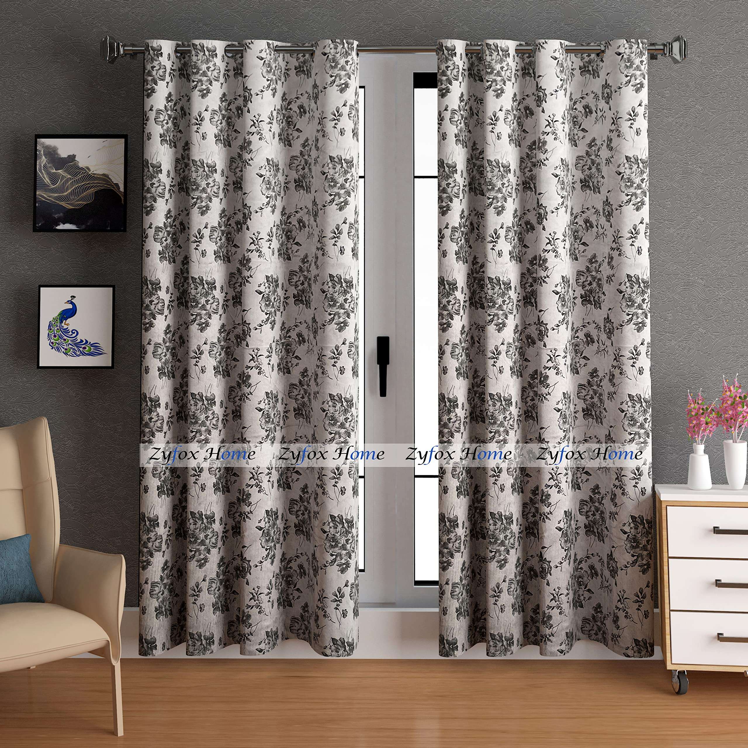 ZYFOX HOME Suede Velvet Texture Eyelet Simple Long Door Curtain- Pack of 1 (Pack of 1-9 feet, Grey) 1