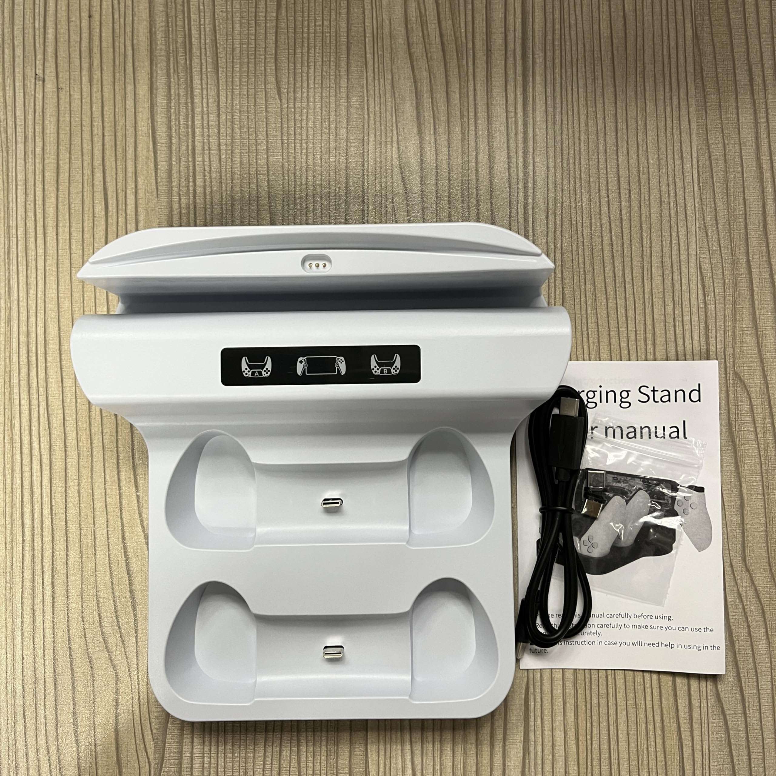 Charger Station for PS5, 2 in 1 Charging Dock for PlayStation PS5 Portal Controller & Remote Player Charging Stand with 2 Type C Plug and Cable, Portable Charging Dock Station (White) 4