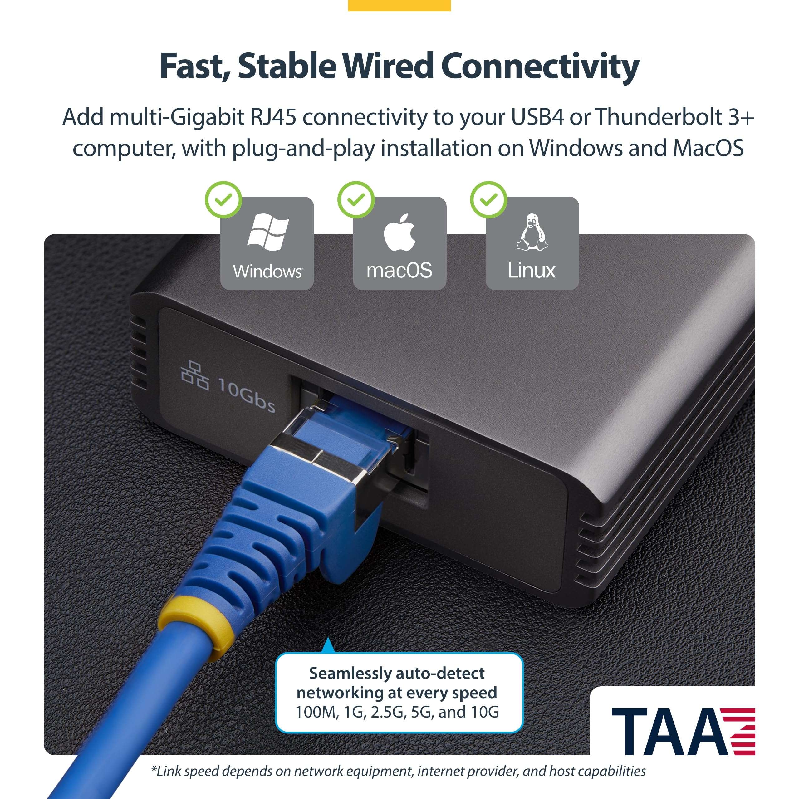 StarTech 10GbE USB4 Ethernet Adapter, External 10Gb Network Card, Thunderbolt 3/4 / 5 Compatible, 10/5/2.5/1Gbps /100Mbps, for Mac/Windows 4