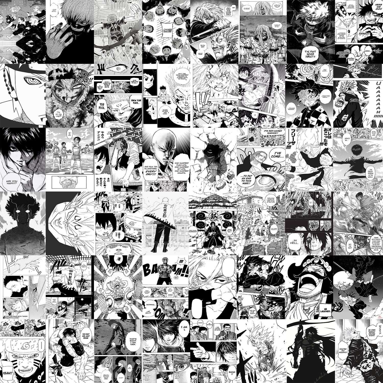 VEENSHI Set of 48 Manga Wall Collage kit | Mix Anime Manga Panels | Anime Room Posters | 300 GSM Thick Posters Sheets | Mix Otaku Poster 1