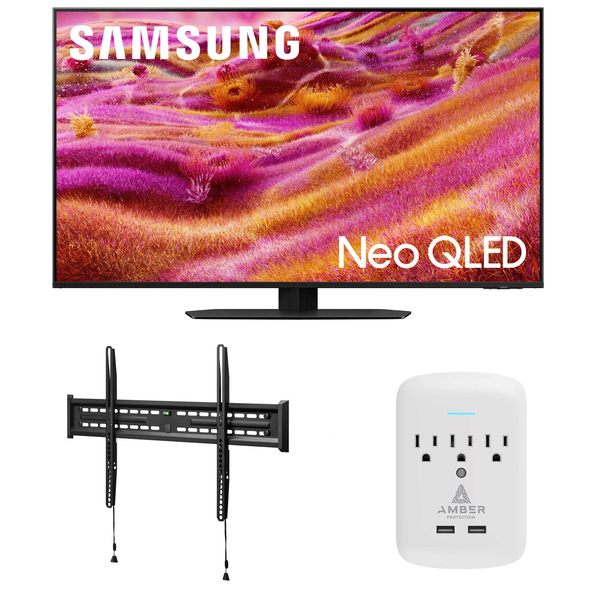 Samsung QN43QN90FAFXZA 43 Inch Neo QLED 4K QN90F Vision AI Smart TV with a Walts FIXED-MOUNT-43-90 Mount and Amber Protection 3-Outlet-Surge Surge Protector (2025)