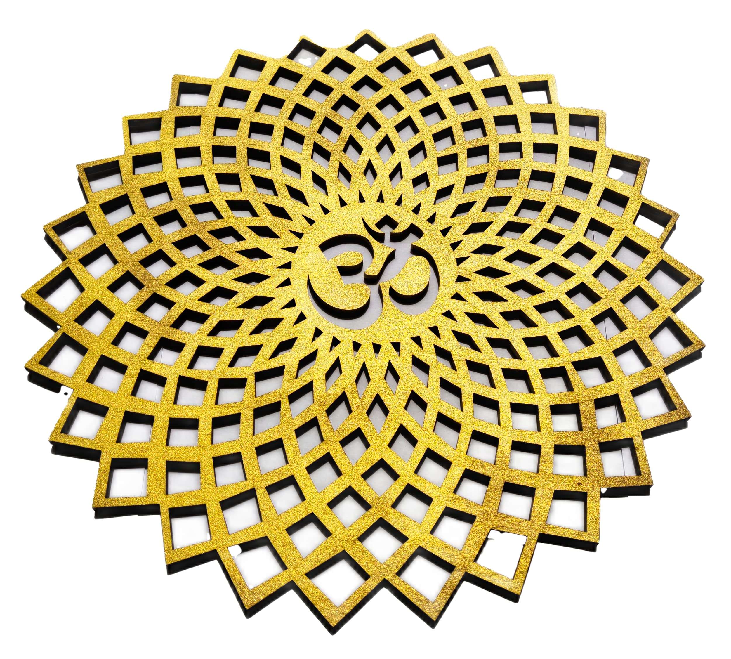 My Dream Carts 15x15 cm Golden Om Round Decorative Wall Art MDF Wooden Om Chakra For Temple, Living Room, Bedroom, Office, Hotel, Home Decor Items, Gift Item, Mandala Wall Hanging For House Decoration 5