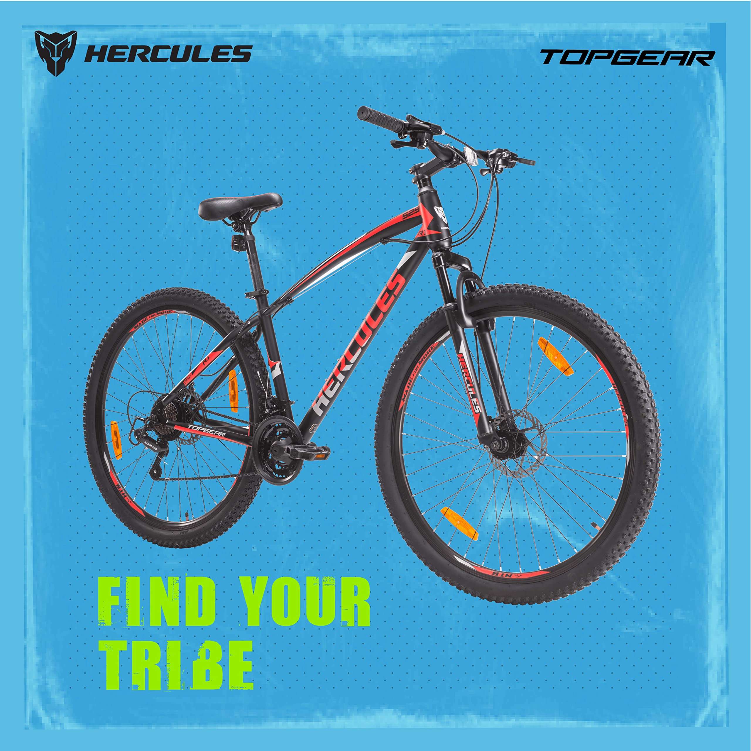 Hercules TOP GEAR-S29 R1 Mountain Cycle with Shimano Gears| Speed Bike with Front Suspension, Dual Disc Brake Bicycle for Men Mountain Bike | Ideal for 15+ Years, Unisex, Frame : 17 inch | Matte Black 5