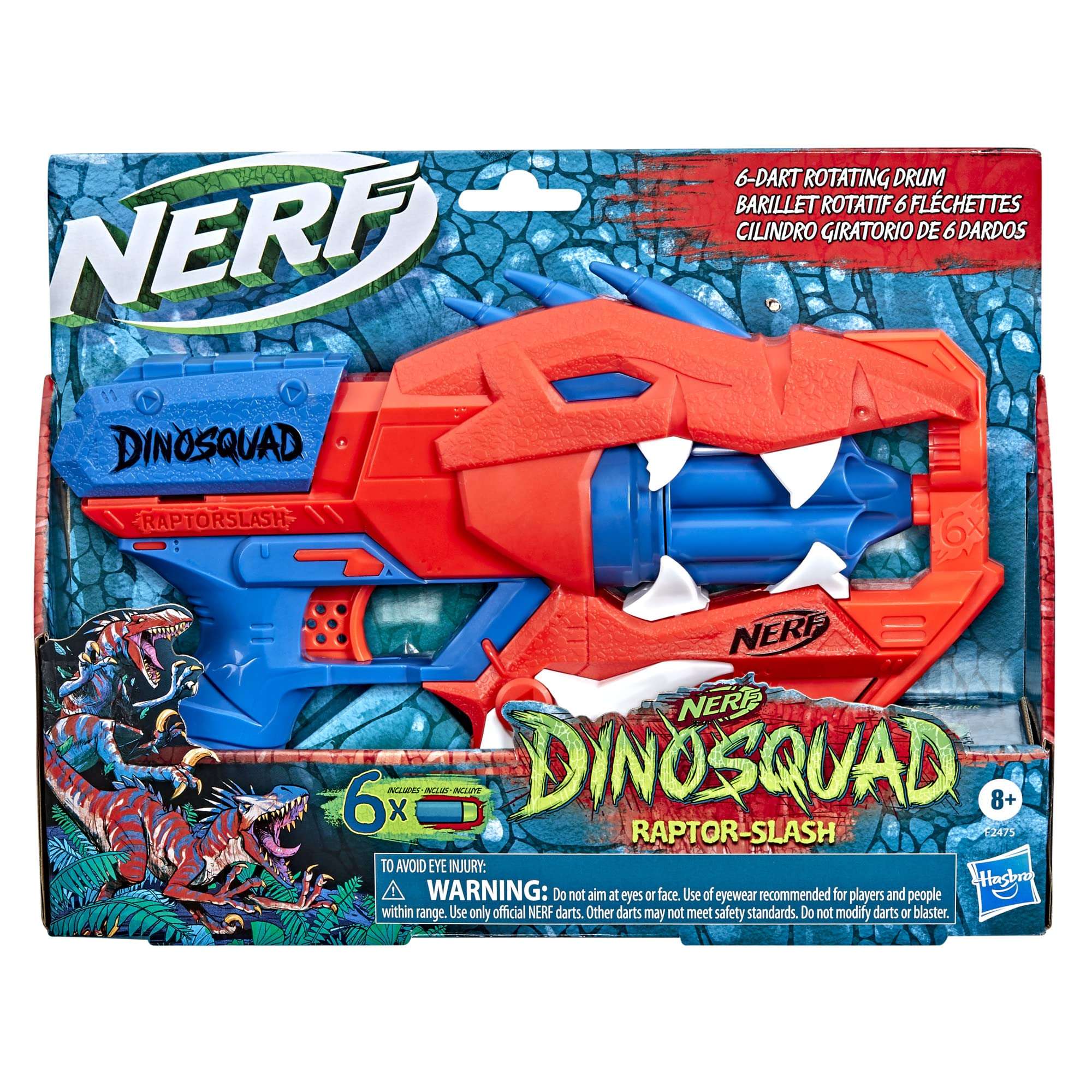 Nerf DinoSquad Raptor-Slash Dart Blaster, 6-Dart Rotating Drum, Slam Fire Action, 6 Official Elite Darts, Velociraptor Dinosaur Design 2