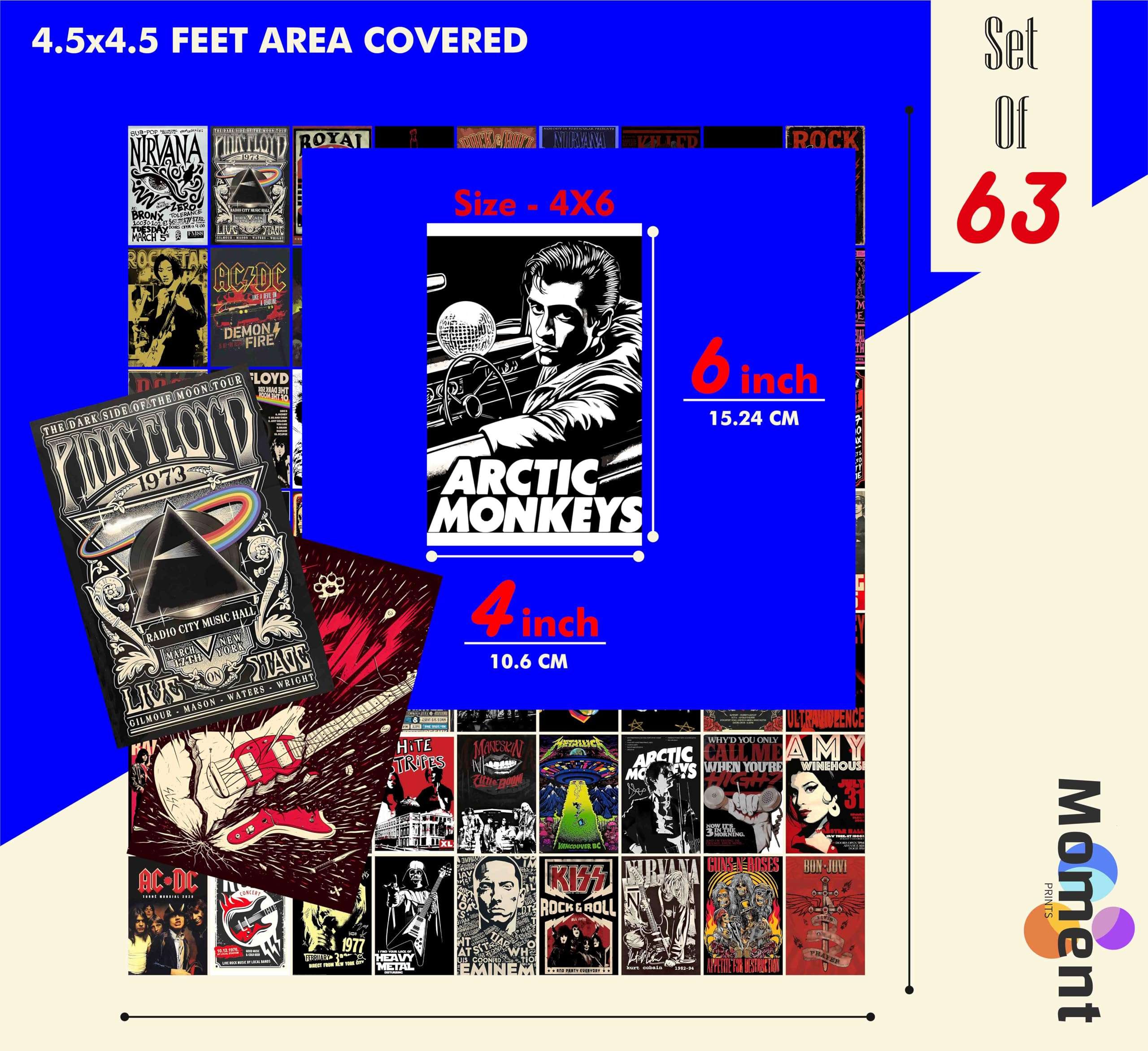 Moment Prints Rock Band Wall Decor Kit – Set of 63 Music Posters | 4x6 inch | 300 GSM Thick Cardstock & Double-Side Tape Included – Music Posters for Wall, Home Decor for Living Room & Bedroom 6