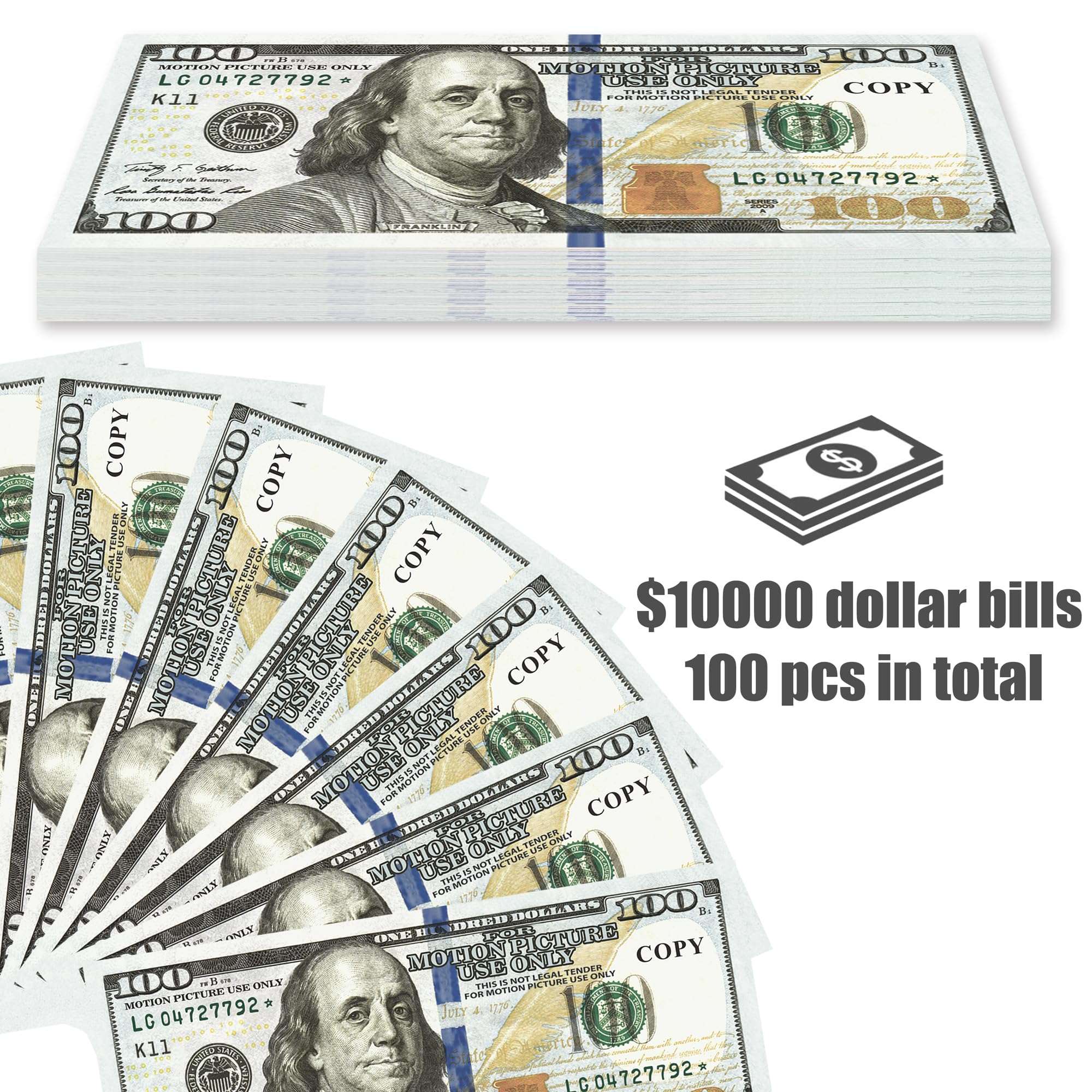 Alagoo 100 PCS Fake Money for Kids Pretend Play - Play Money for Teaching, Prop Money for Board Game, Movie, Magic 3