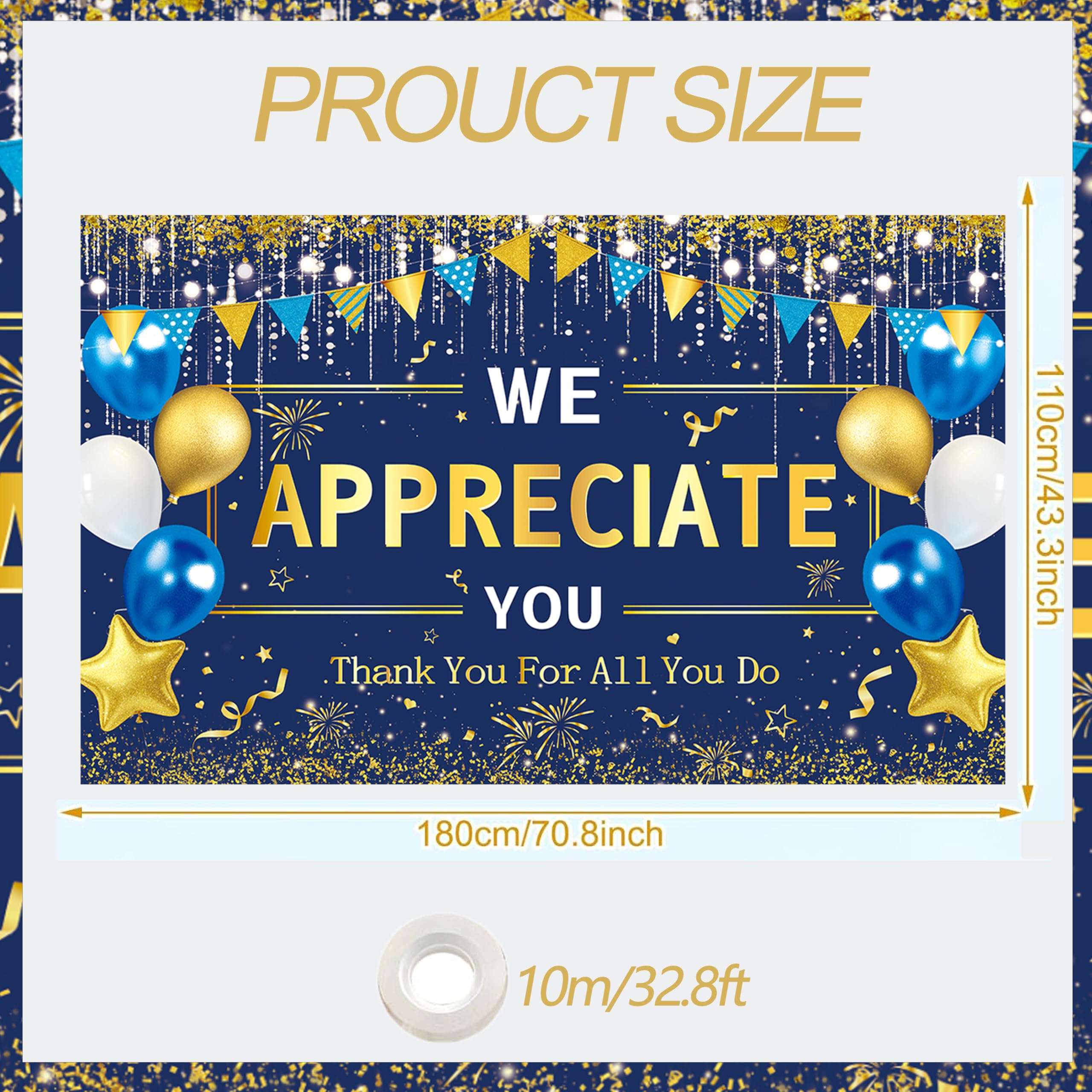 We Appreciate You Banner Backdrop, Blue Gold Thank You for All You Do Backdrop Party Decorations, 5.9×3.6ft, Pastor Employee Teacher Doctor Nurse Staff Thanks Party Supplies 4
