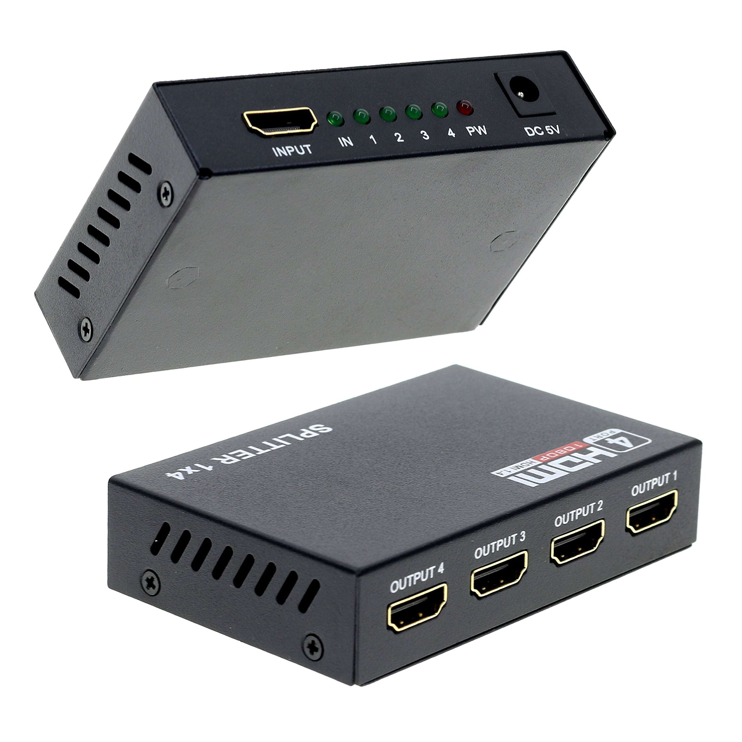 Optimal Shop HDMI Splitter 1 in 4 Out 4 Port 1x4 Full HD 1080P HDMI 1.4 Splitter with Switcher Converter Support 3D 2K 4K Digital Audio Format 2