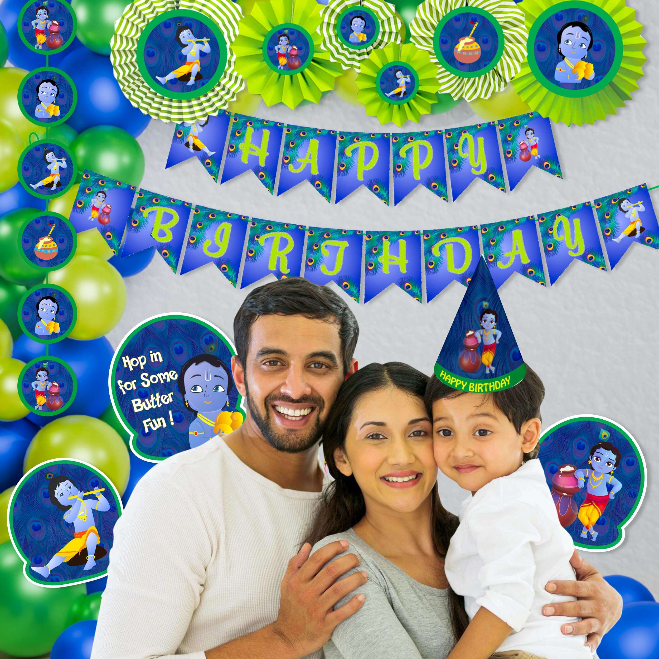Untumble Krishna Theme Birthday Party Decorations - 56-Piece Set for Baby Boy Janmashtmi, Little Krishna, Jayanthi Decor 6