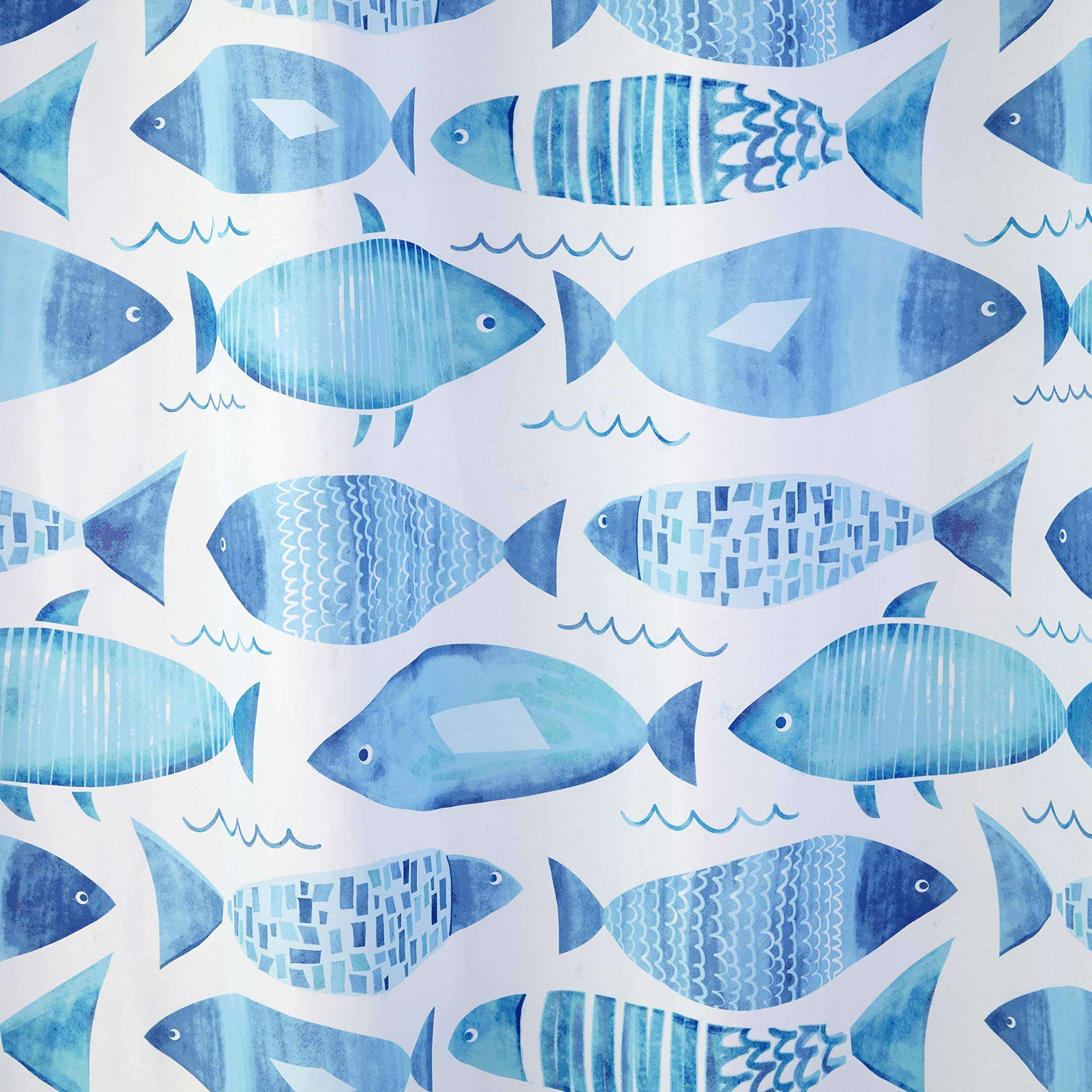 SKL HOME by Saturday Knight Ltd. Fish Mosaic Shower Curtain, Blue 2
