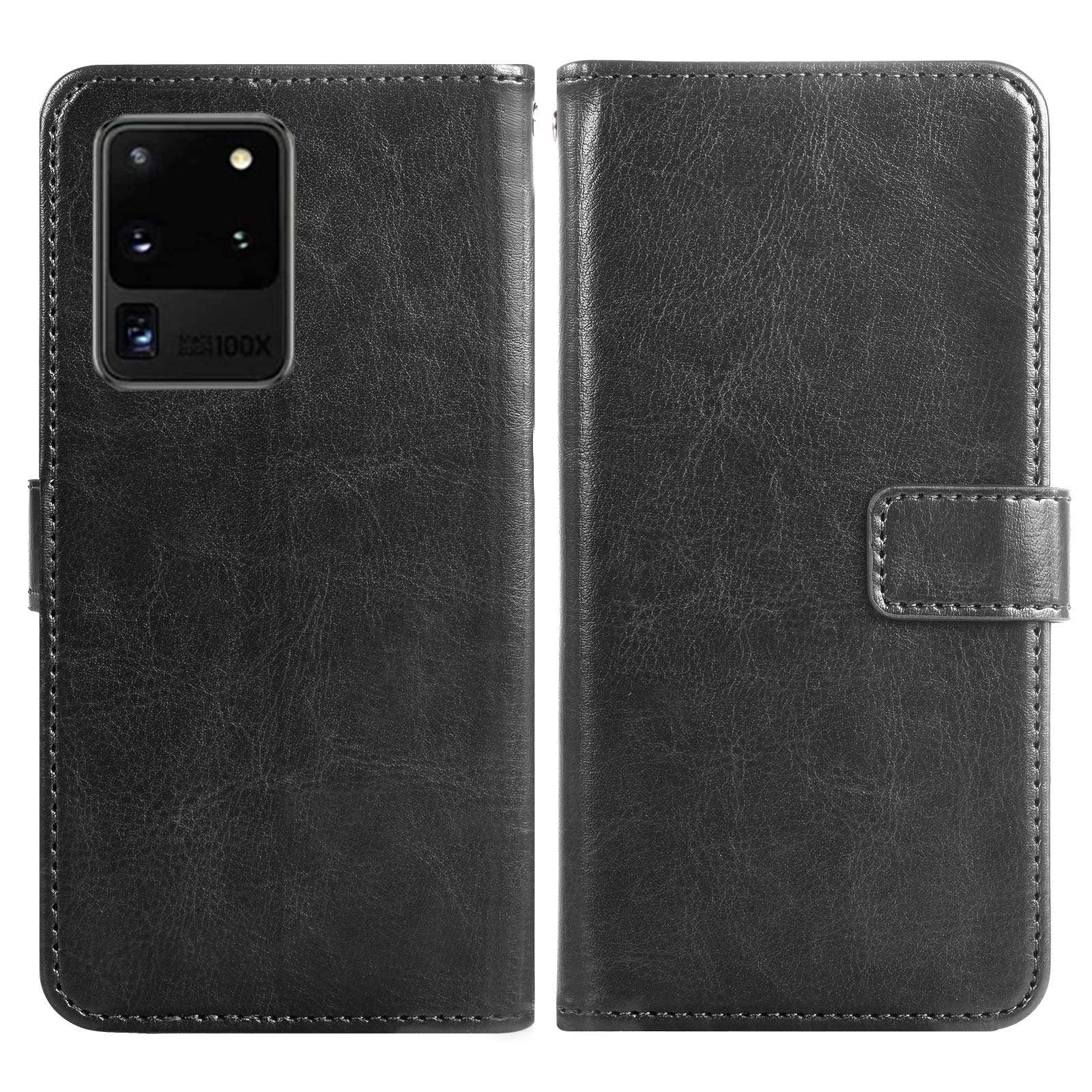 Asuwish Compatible with Samsung Galaxy S20 Ultra Glaxay S20ultra 5G Wallet Case Tempered Glass Screen Protector Flip Cover Card Holder Accessories Phone Cases for Gaxaly 20S S 20 A20 20ultra G5 Black 5