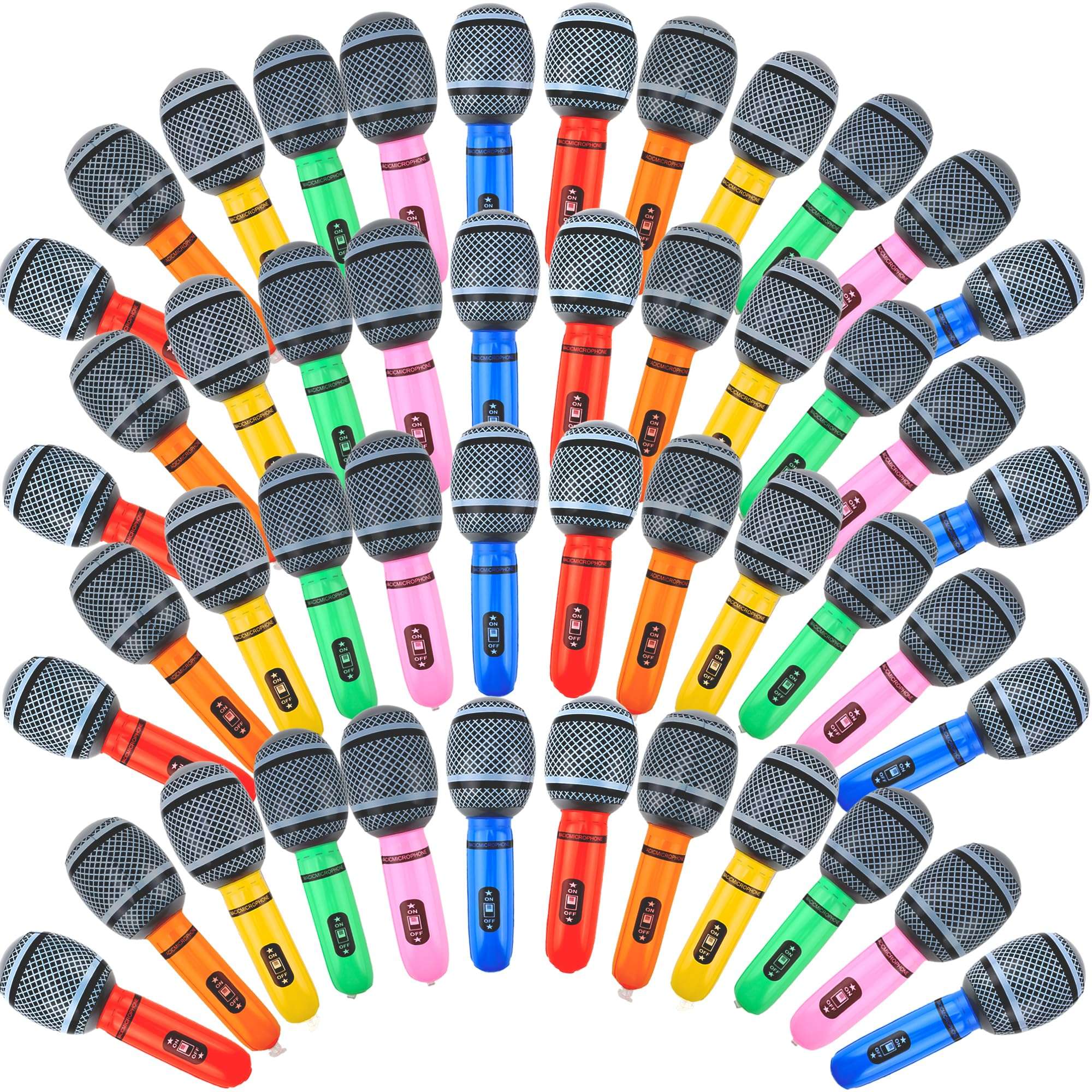 48 Pack Inflatable Microphones Blow up Microphone Bulk Pretend Inflatable Microphone Props Toys for 80s 90s Musical Concert Themed Cosplay Stage Party Role Play 1