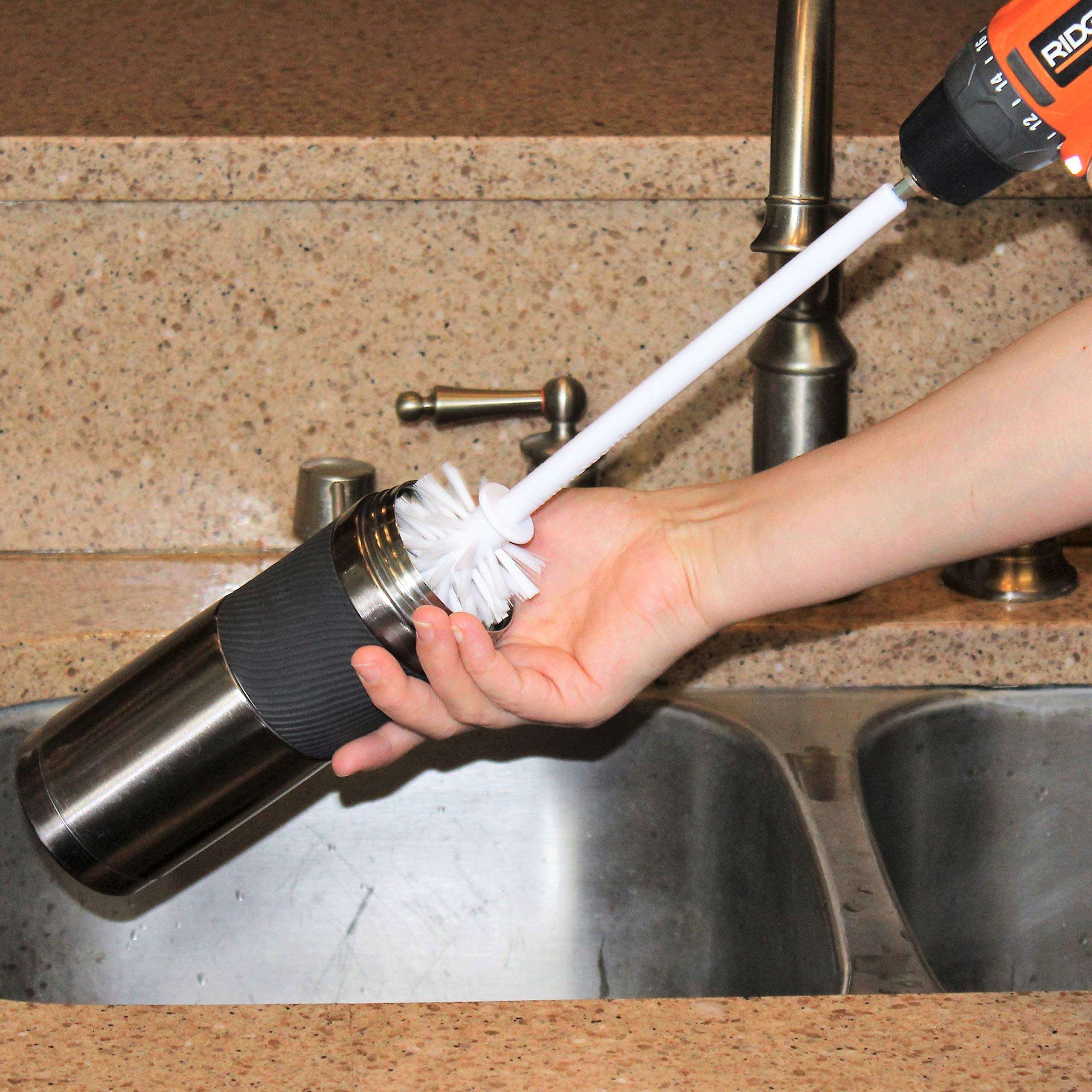 RotoScrub Combo Kit Bottle Brush + Long Reach Drill Brush Attachment, All Purpose for Bottle, Corners, Edges, Toilets, Car Tires, Hard to Reach Areas, Heavy Duty Bristles 6