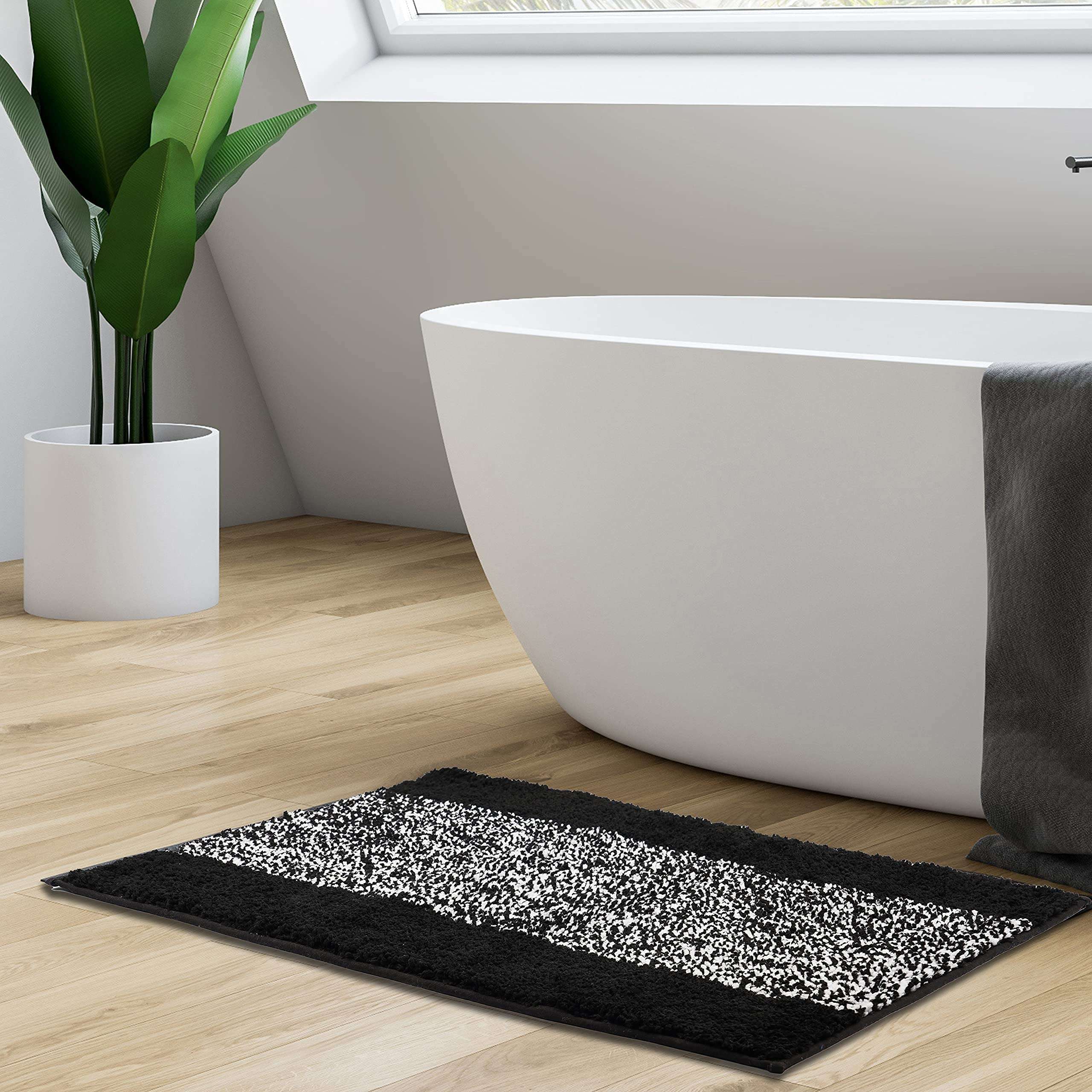Lykke Decor Anti-Slip Bath Mat Microfiber Soft, Size 40 x 60 cm - Bathroom Rugs - Suitable for Kitchen, Bedroom and Bathroom, Dry Fast Water Absorbent & Machine-Washable - (Set of 1, Black) 1