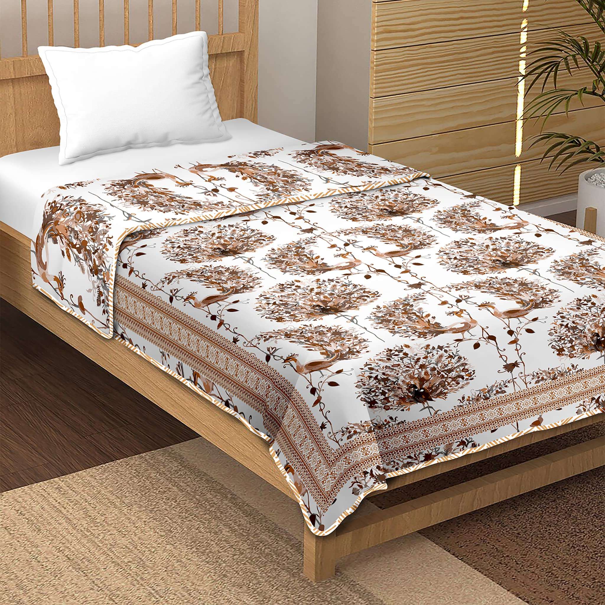 Bella Casa Cotton Single Dohar/AC Blanket Reversible| Size: 152 X 228 cm - Brown & White Colour 5