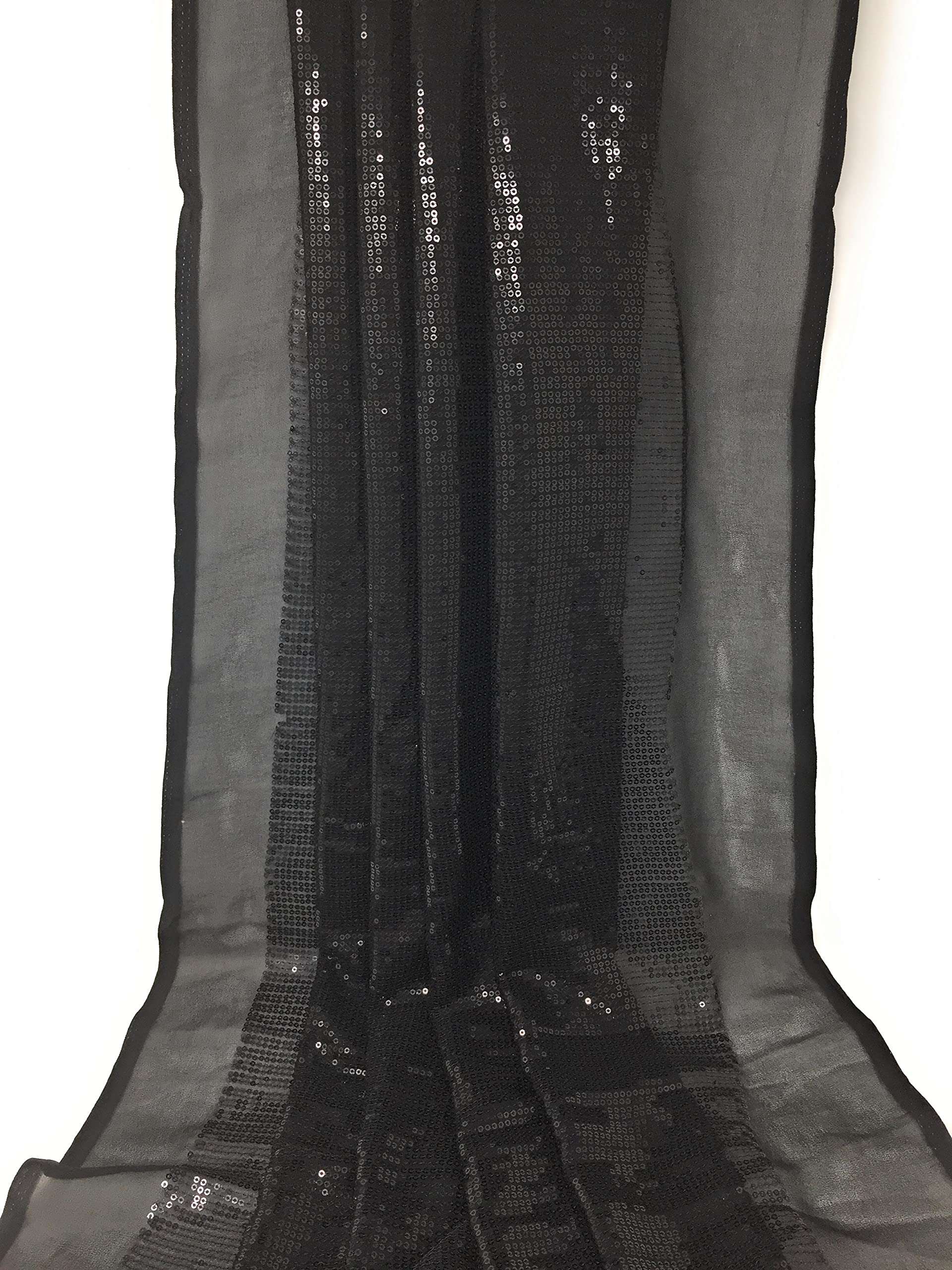 Inhika Womens Gold Sequins Fabric Material for Blouse,Kutri, Lehanga 1,1.25,2,2.5,3,5 (Gold,Black,Silver, Maroon, Red, Blue, Green,Wine) (1.25 Meter, Black) 4