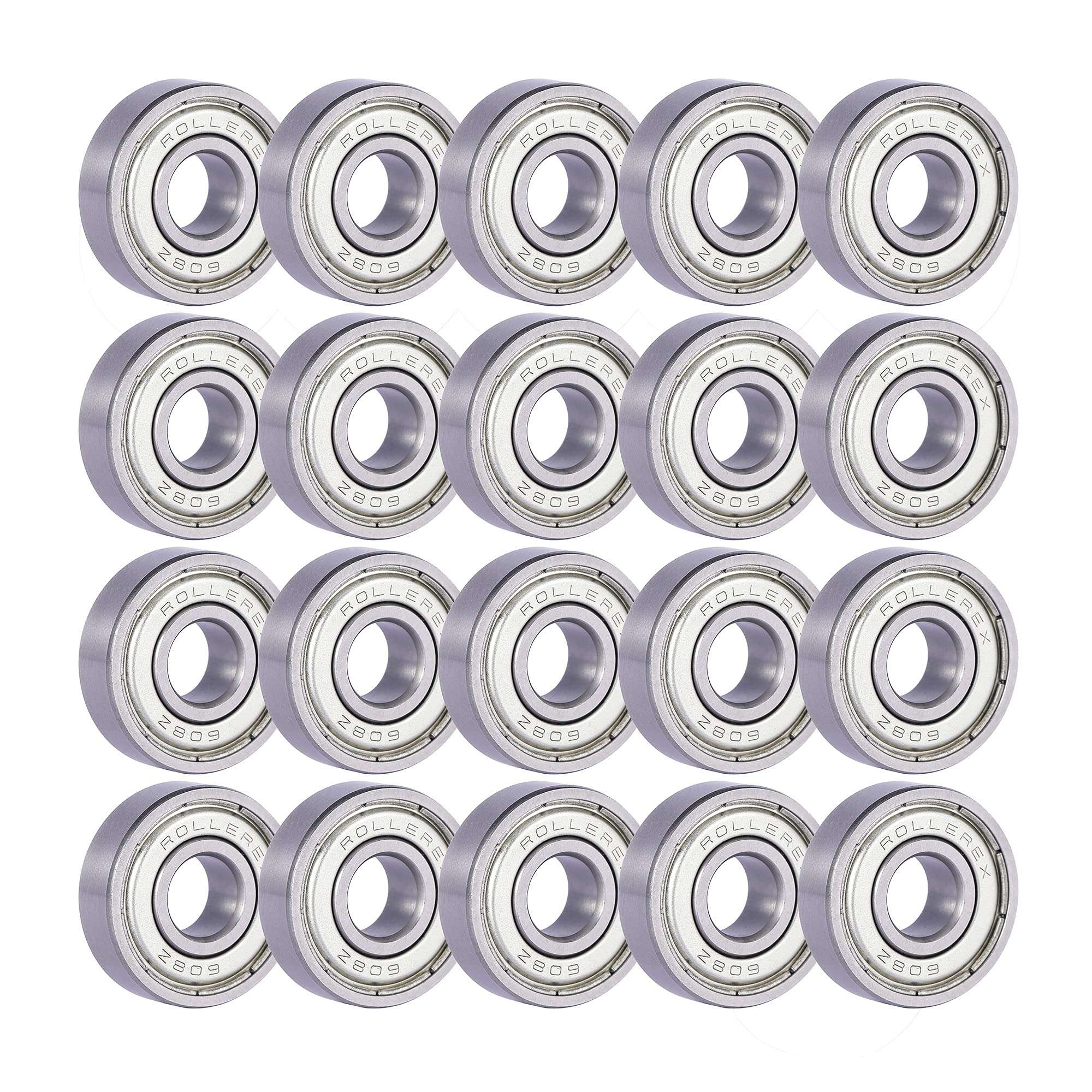 Rollerex 20-Pack, 608ZZ ABEC-5 Wheel Bearings (for Any Products Using Roller Skate Wheels) (Chrome Steel) - for Inline, Roller Blade, Rollerskate, Skateboard, RipStik & More 1