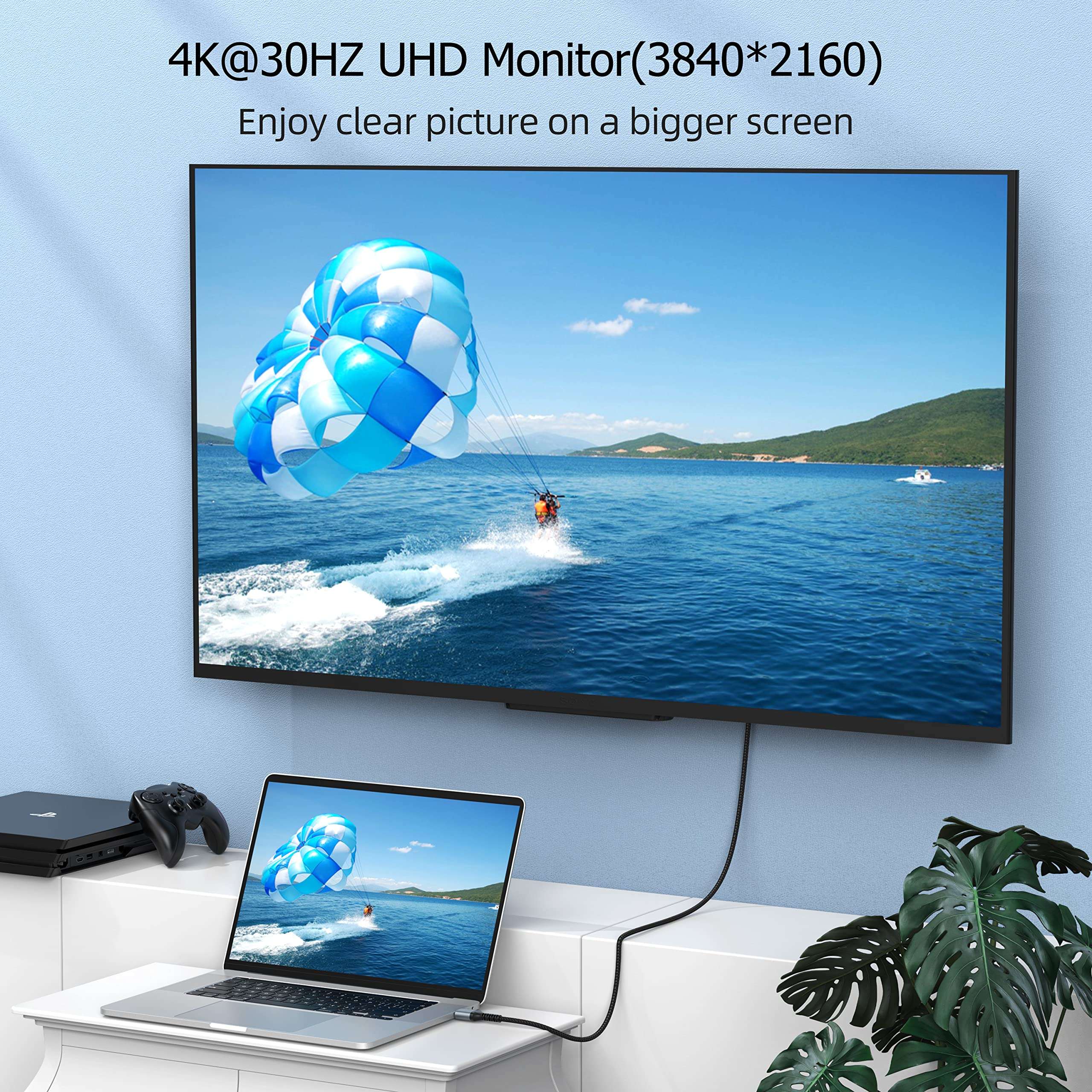 UKYEE 4K DisplayPort to HDMI Cable 6ft 2-Pack, Display Port DP to HDMI Cord 6 feet 3840 X 2160P Male to Male for for Labtop PCs to HDTV, Monitor, Projector with HDMI Port- Gray 2