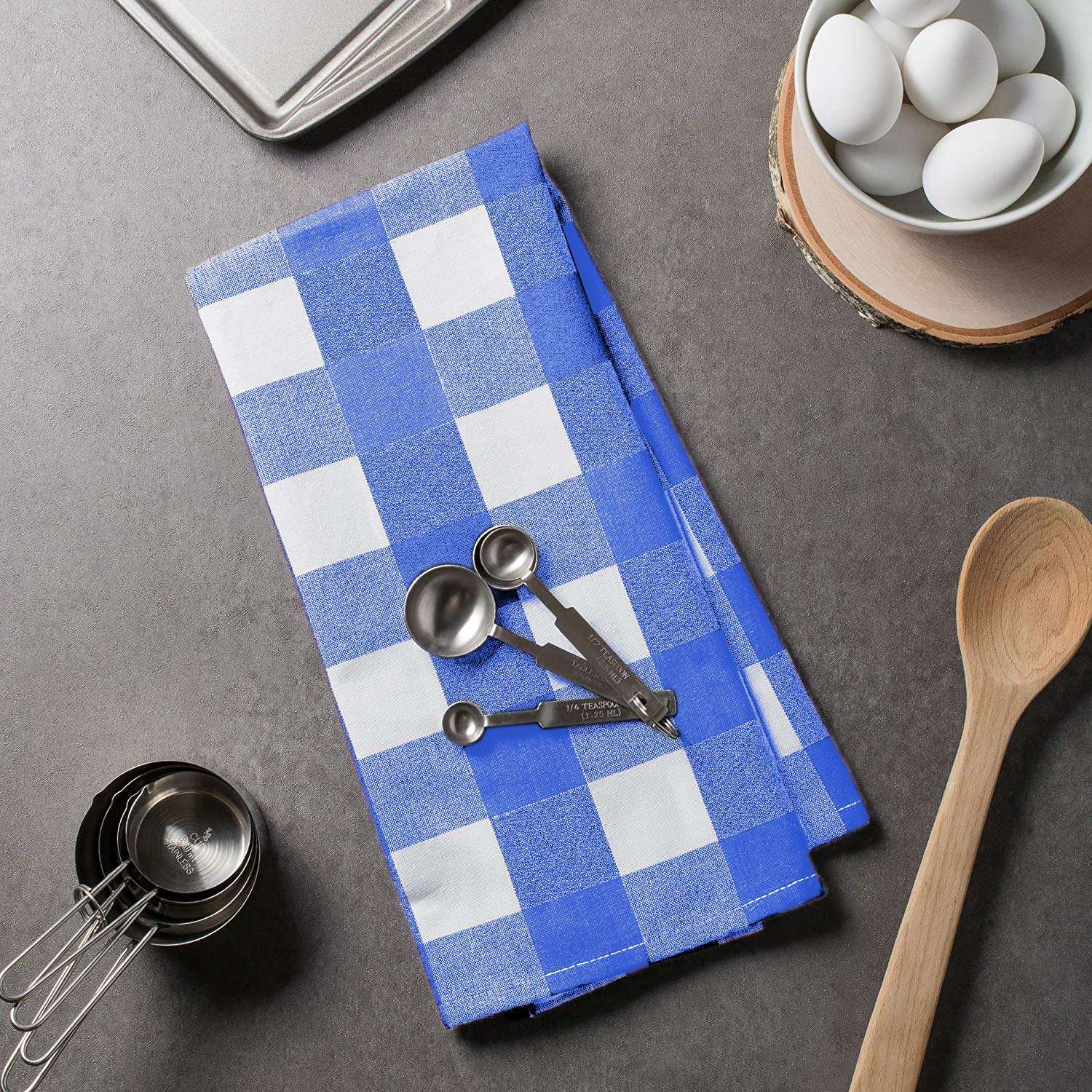 Bird Wing Cotton Buffalo Check Plaid Dish Towels, 20x30 Set of 3, Monogrammable Oversized Kitchen Towels for Drying, Cleaning Cooking, Baking (Blue and White) 4